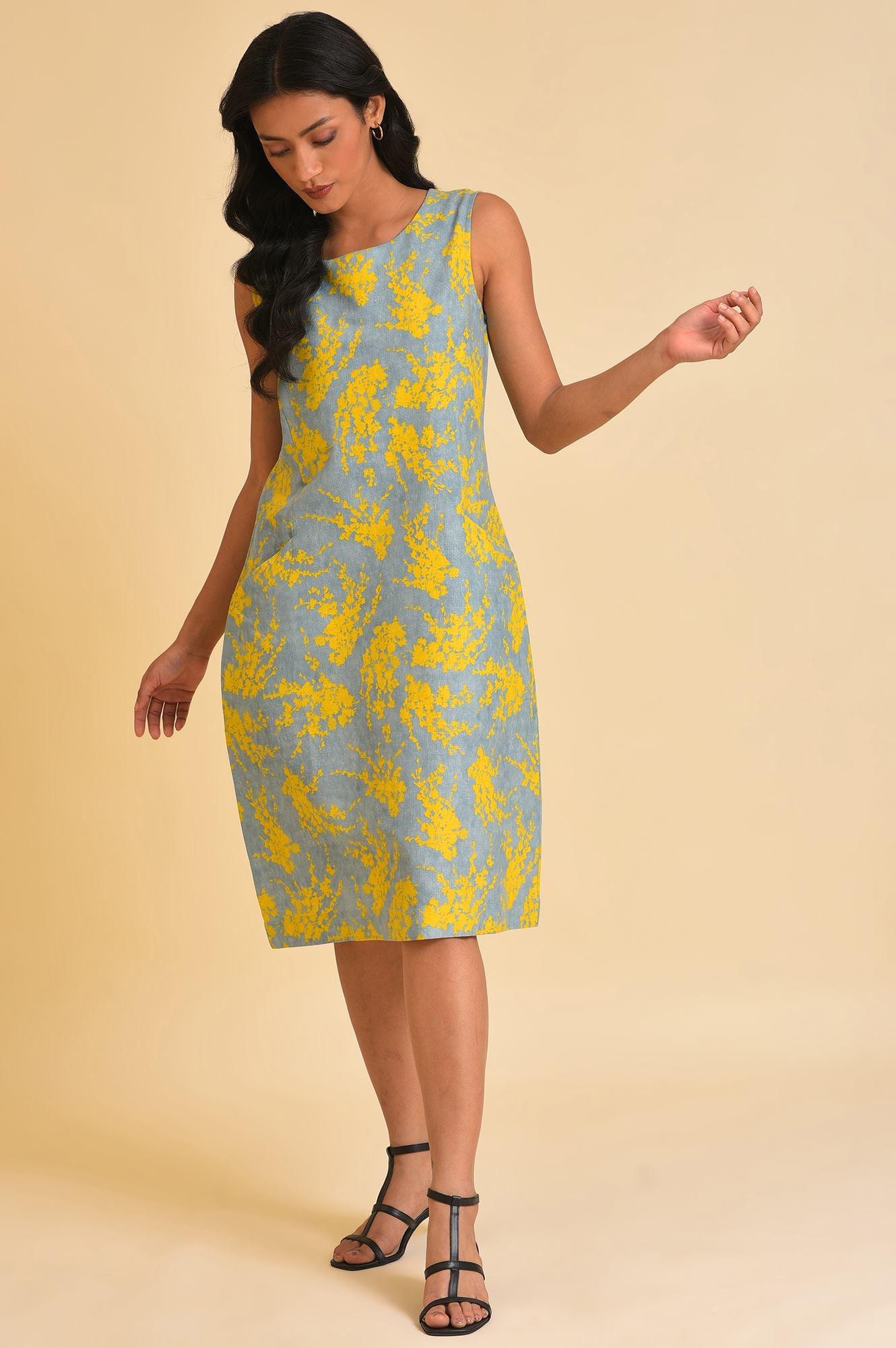 Blue And Yellow Abstract Print Western Dress - Image 6