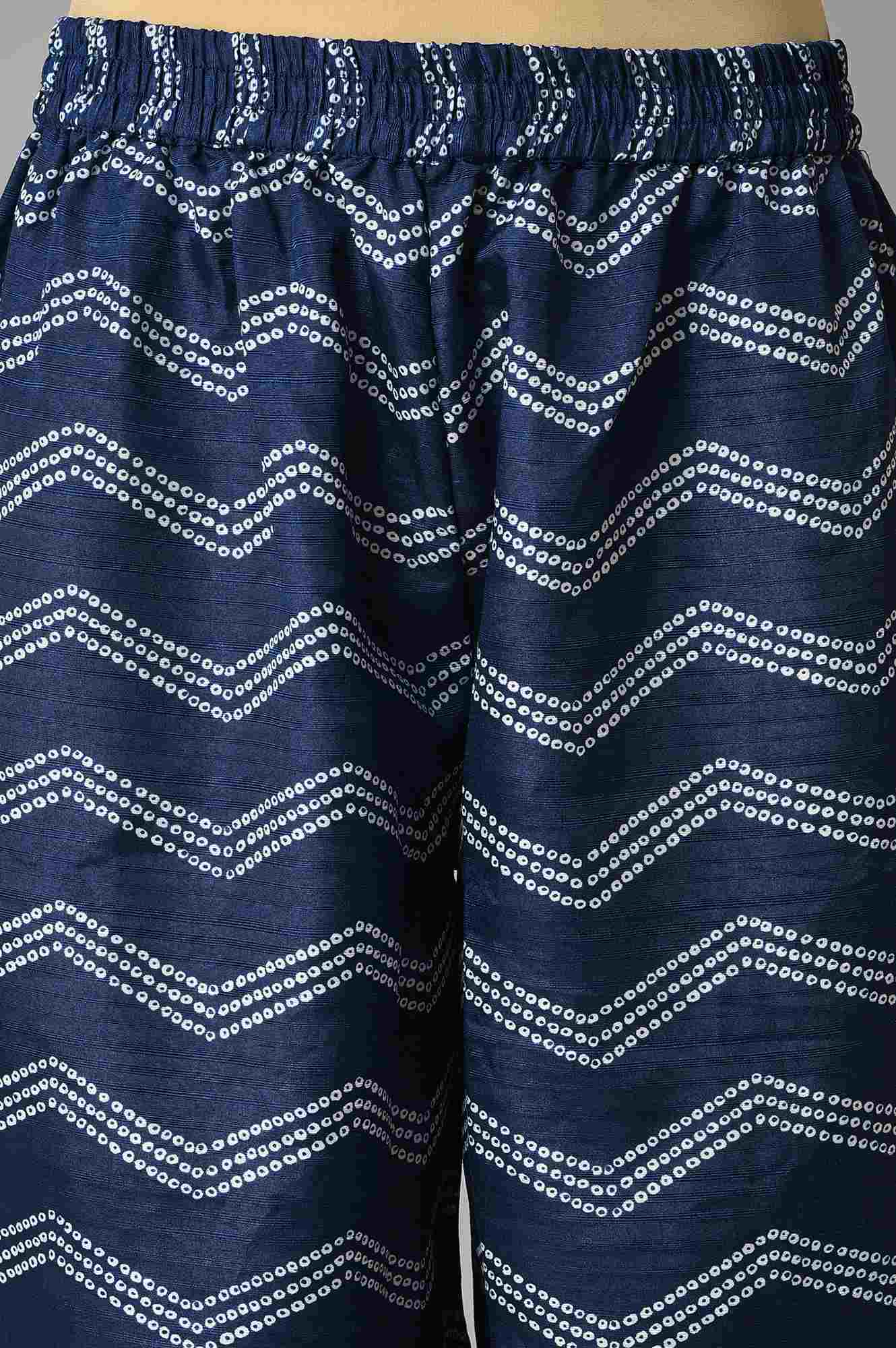 Blue Bandhani Printed kurta With Bandhani Pants And Organza Dupatta - Image 5