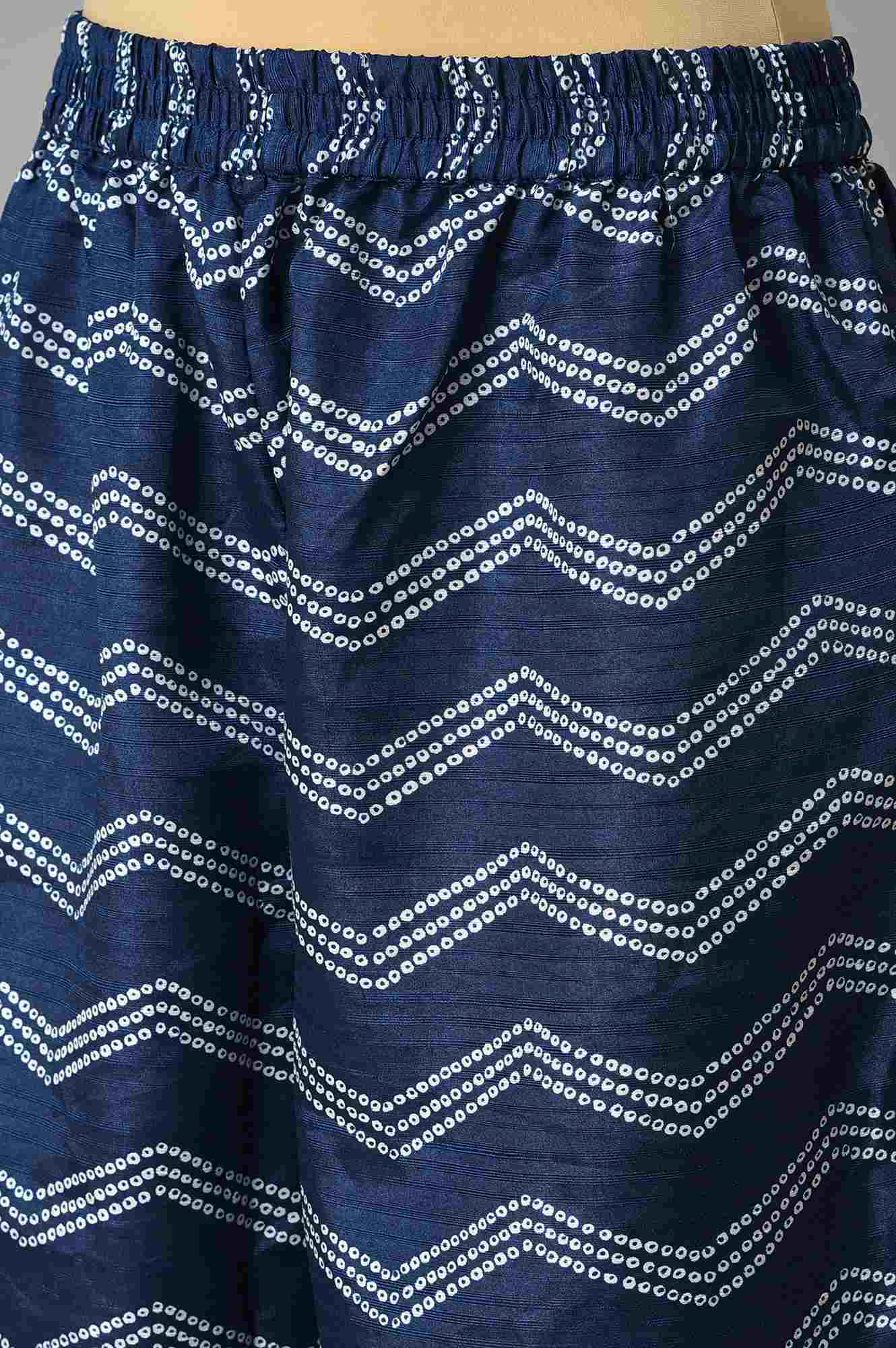 Blue Bandhani Printed kurta With Bandhani Pants And Organza Dupatta - Image 7
