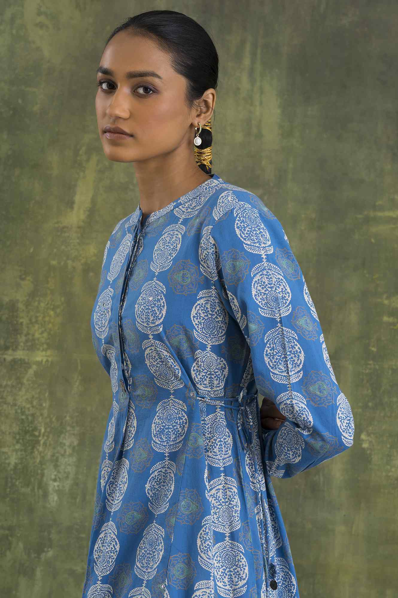 Blue Block Printed Flared kurta - Image 5