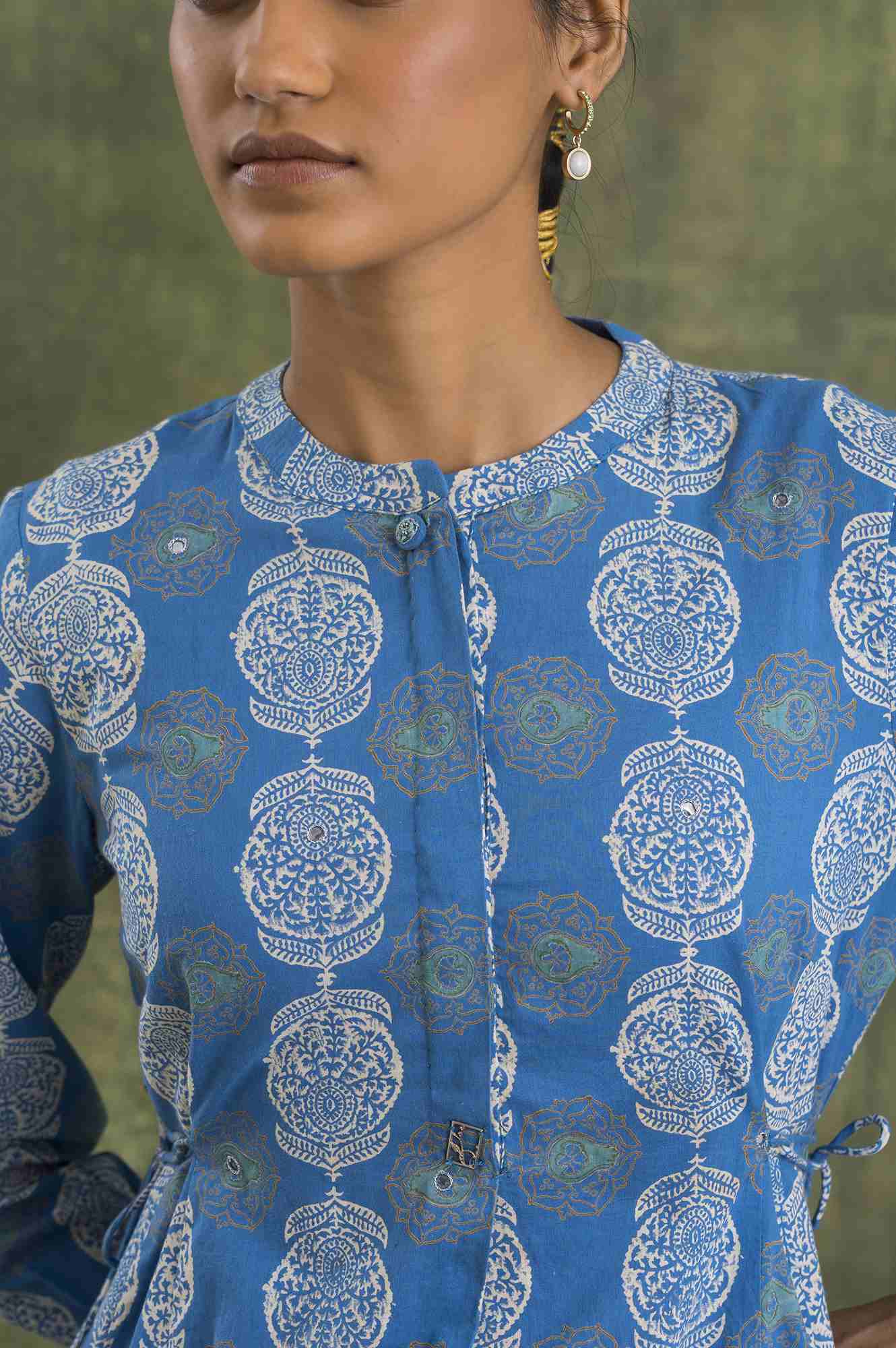 Blue Block Printed Flared kurta - Image 6