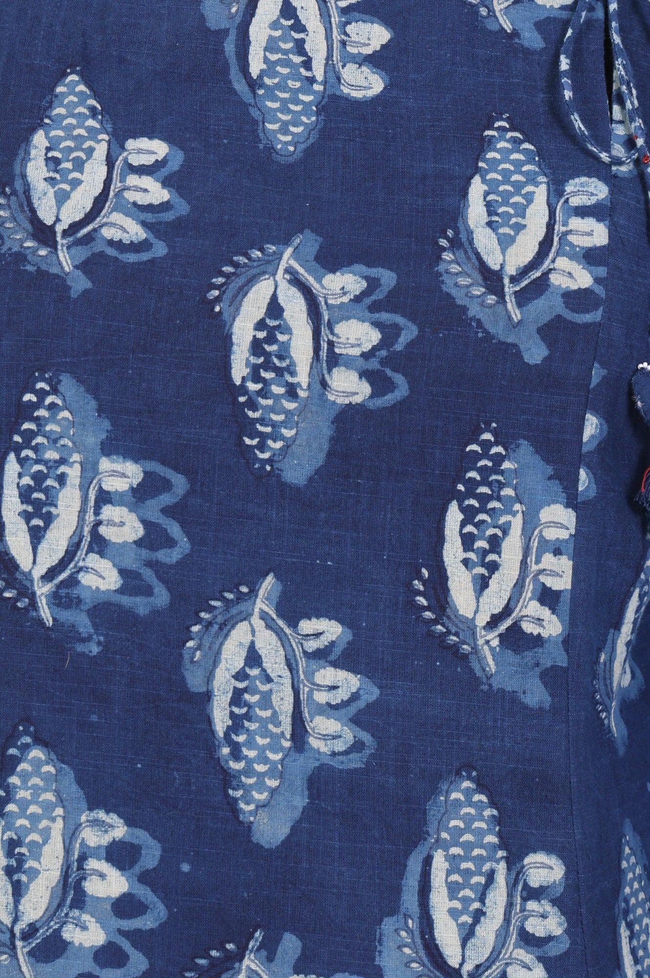 Blue Block Printed Floral Pure Cotton Straight Kurta with Pants and Dupatta Set - Image 3