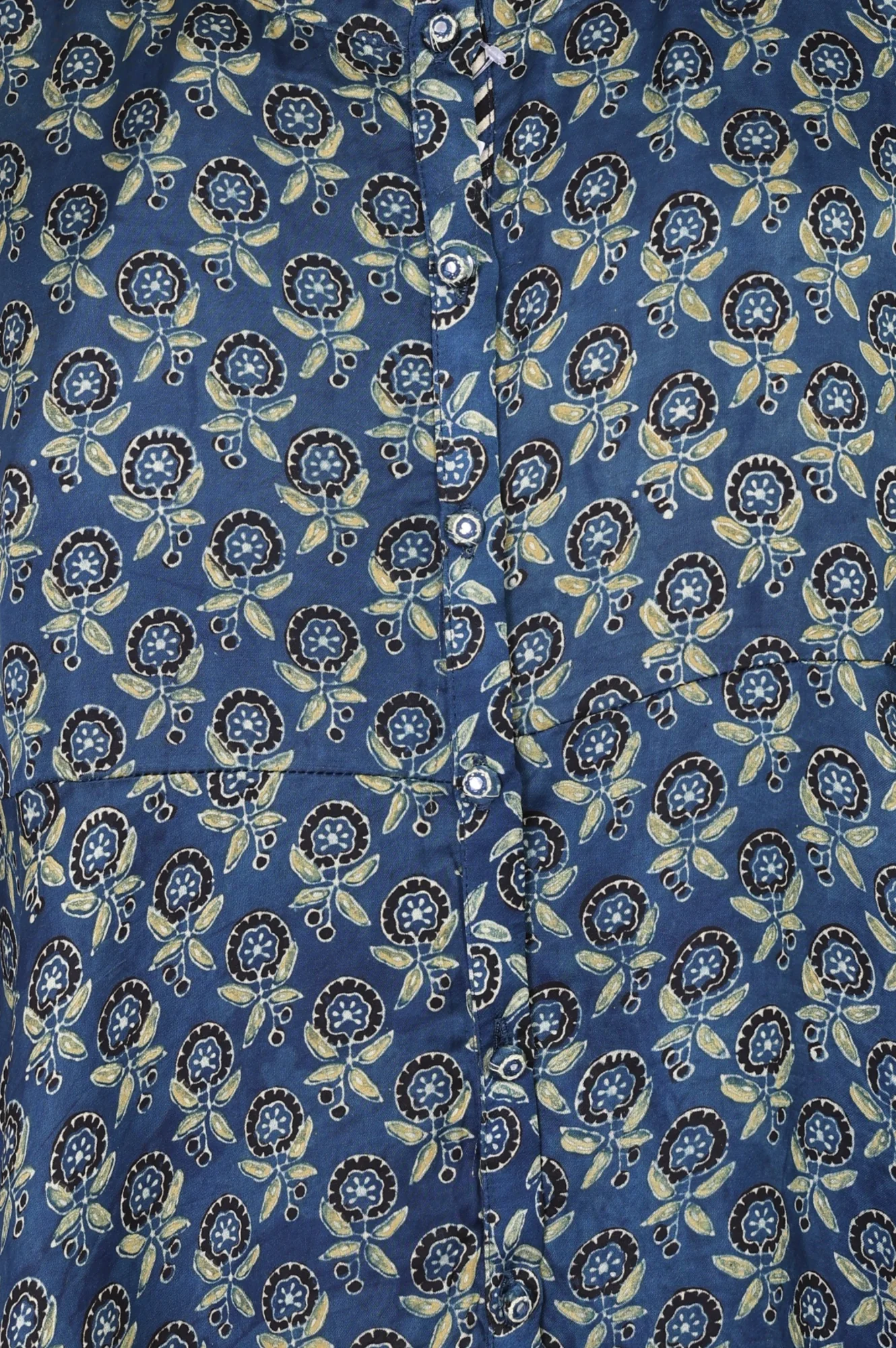 Blue Block Printed Modal Satin A-line Top - Image 2