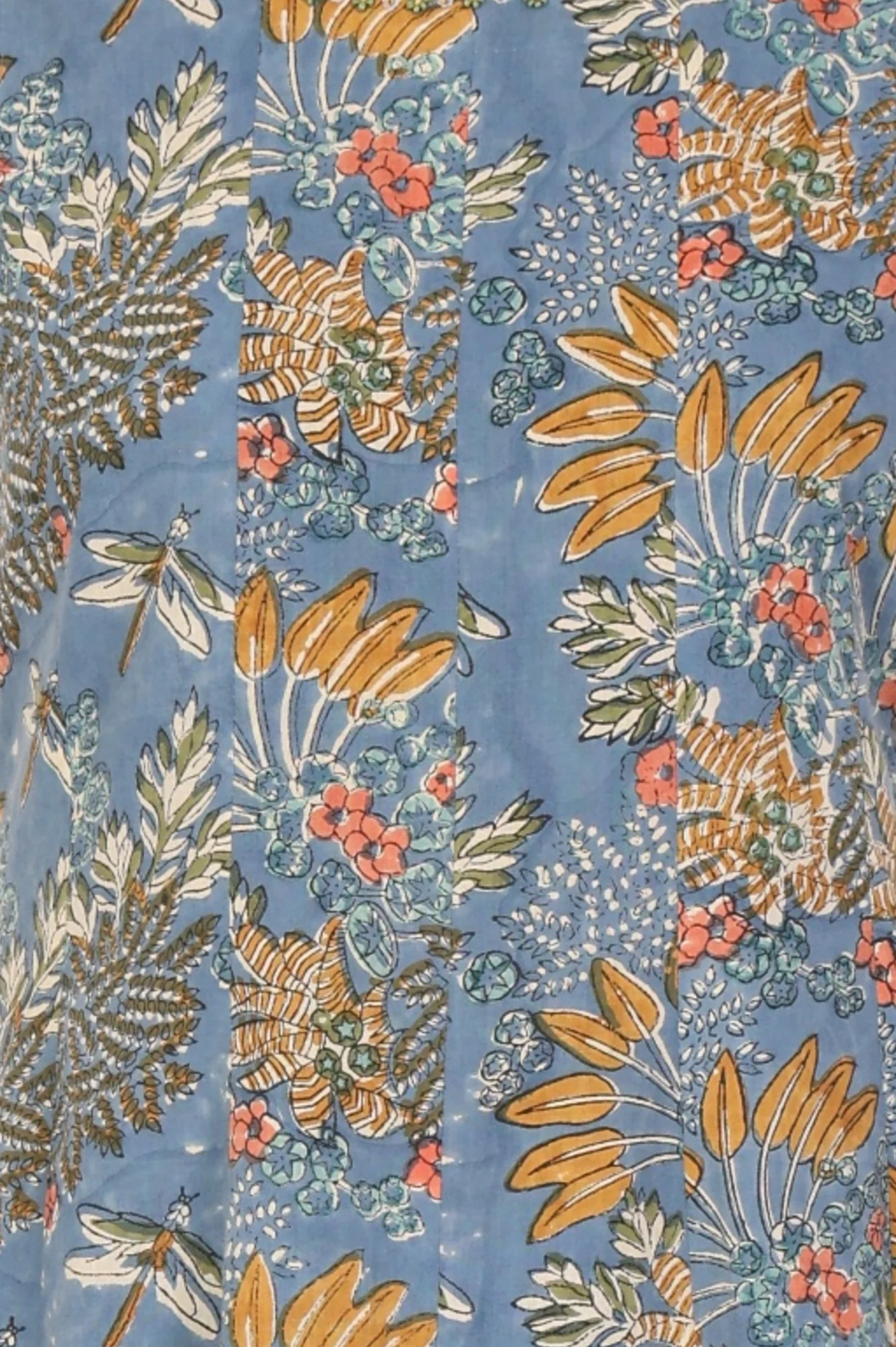 Blue Block Printed Pure Cotton A-line Dress - Image 3