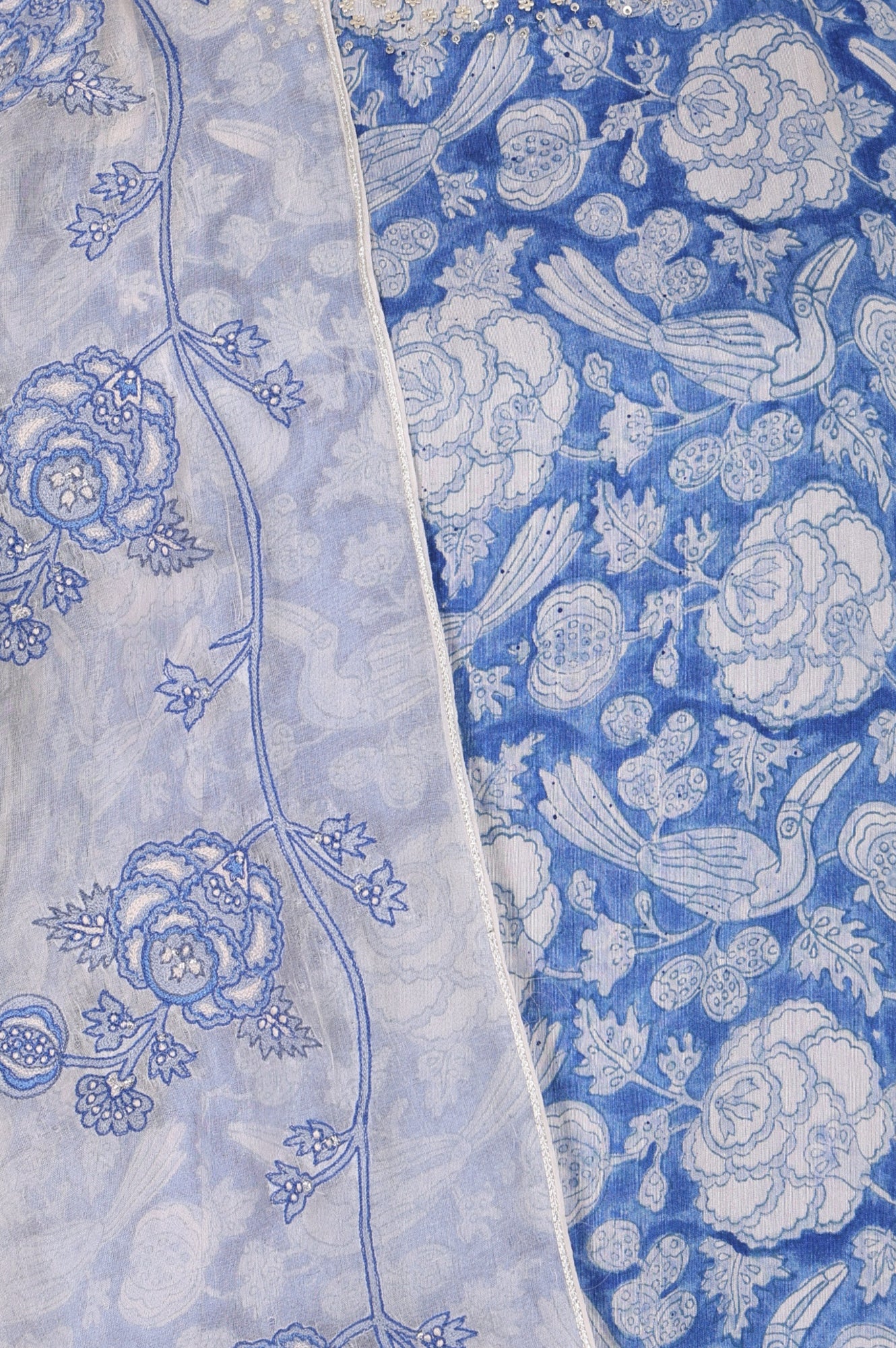 Blue Block Printed Pure Cotton A-Line Kurta with Pants and Dupatta Set - Image 2