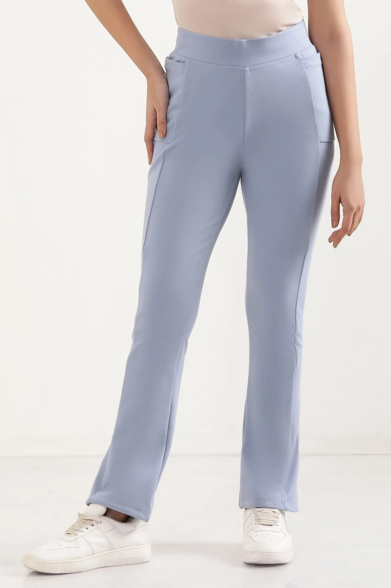 Elleven Women's Blue Solid Flared Pants With Elasticated Waist - Image 2
