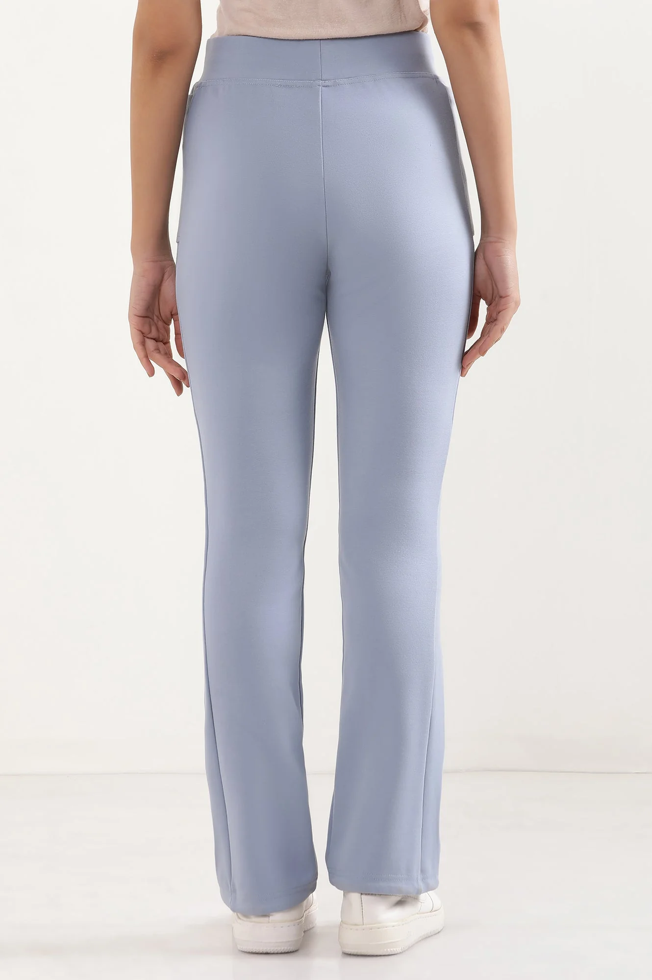 Elleven Women's Blue Solid Flared Pants With Elasticated Waist - Image 4