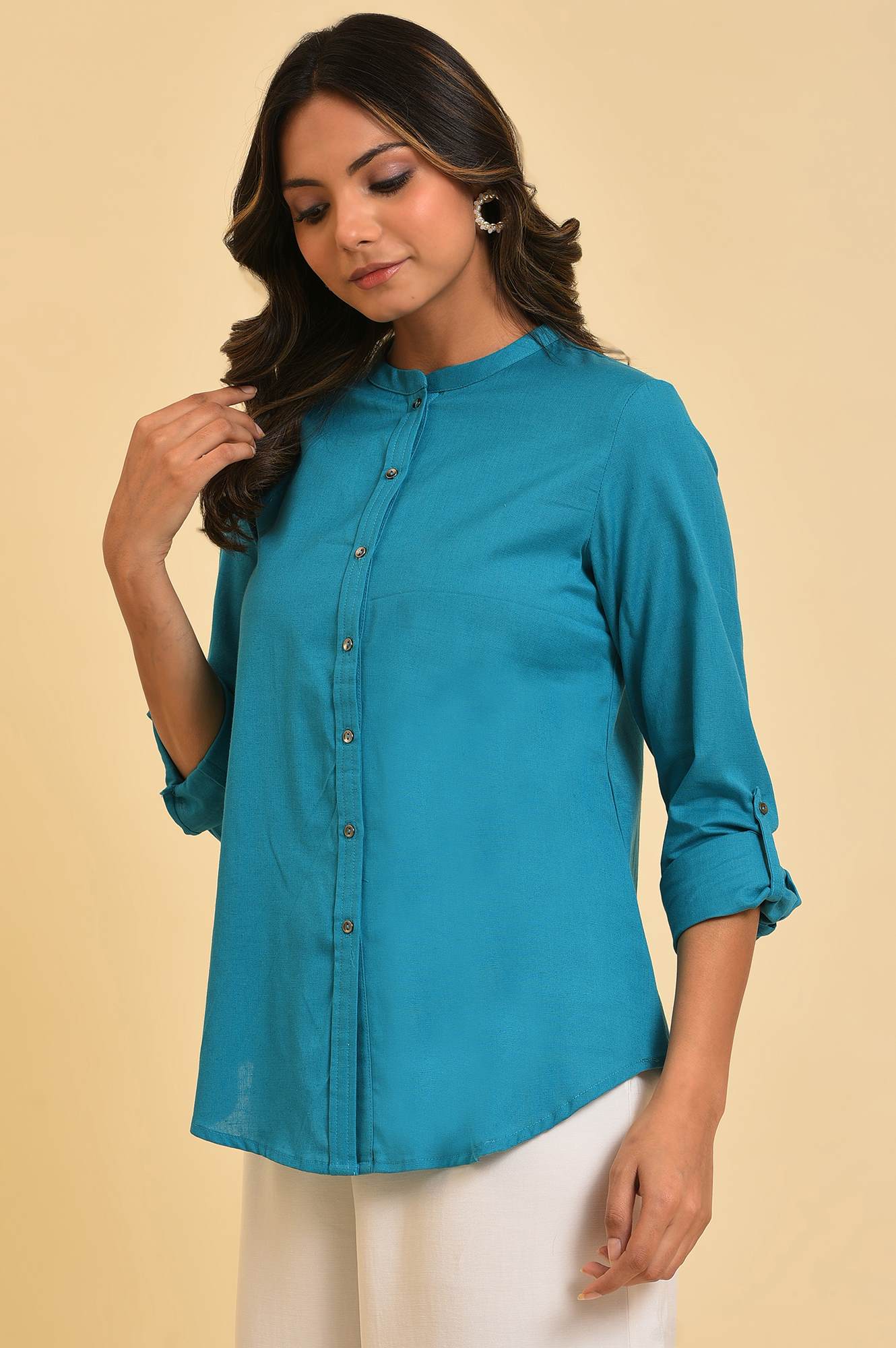 Blue Button Down Western Top - Image 3