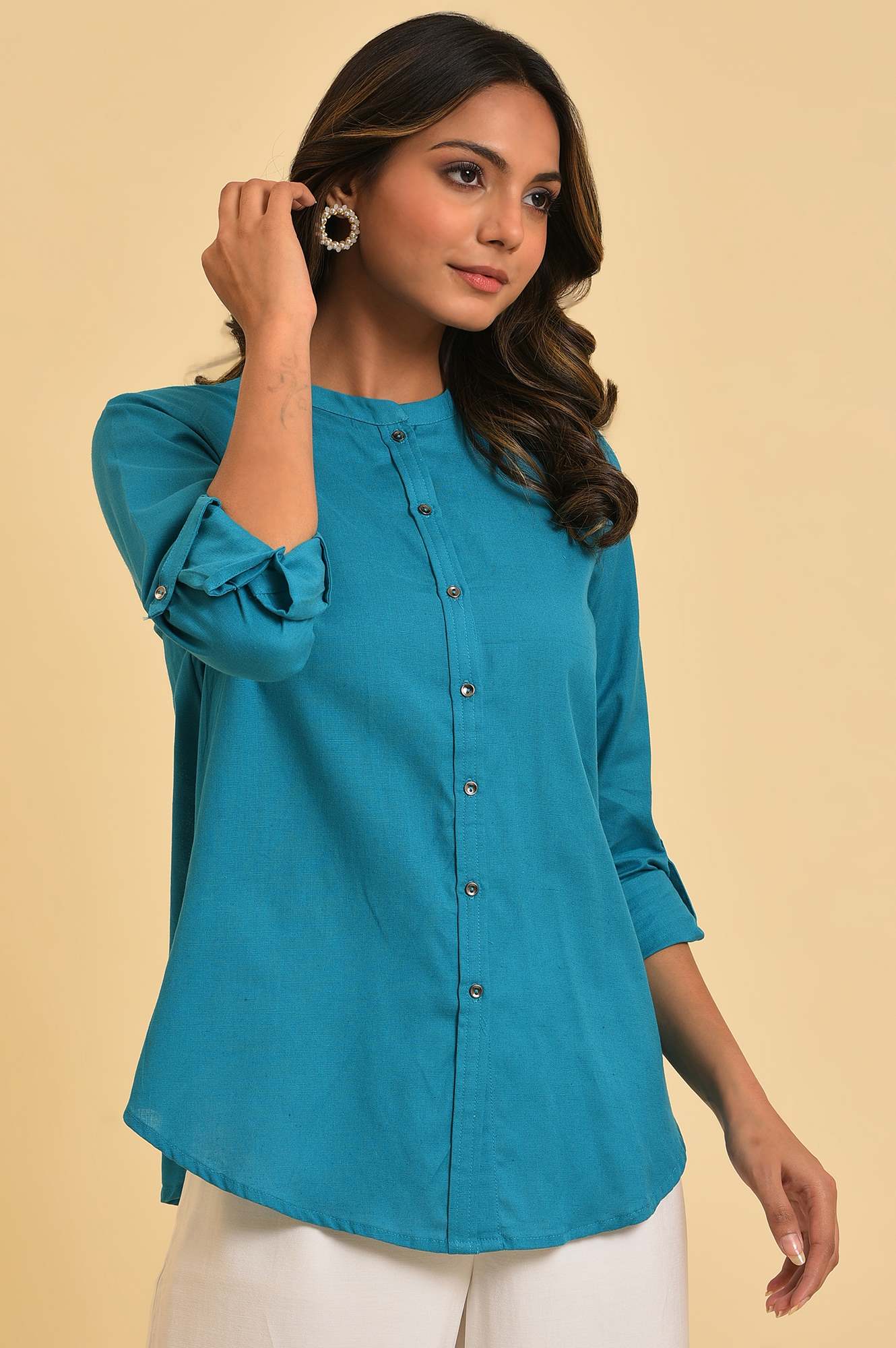 Blue Button Down Western Top - Image 4