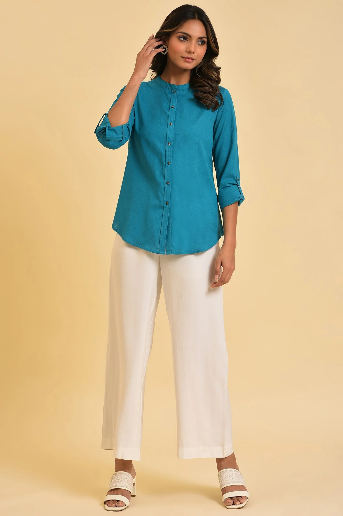 Blue Button Down Western Top - Image 5