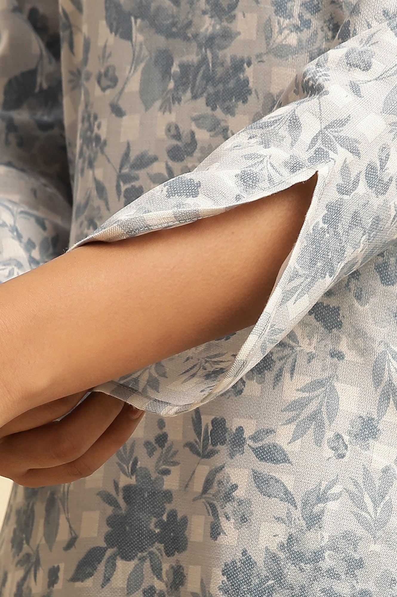 Blue Checker And Floral Printed Kurta - Image 7
