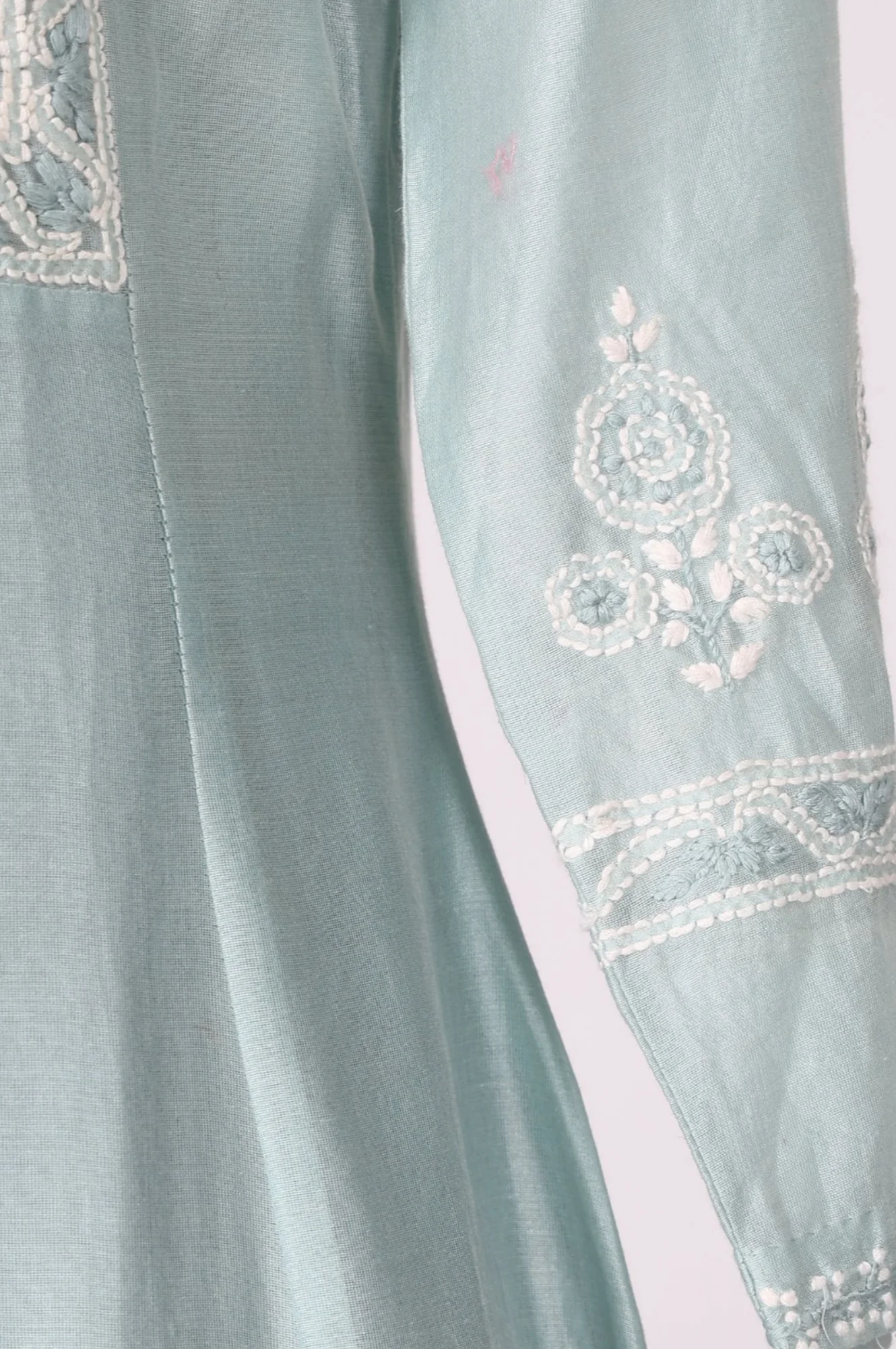 Blue Chikankari Cotton Blend Straight Kurta with Pant and Dupatta Set - Image 6