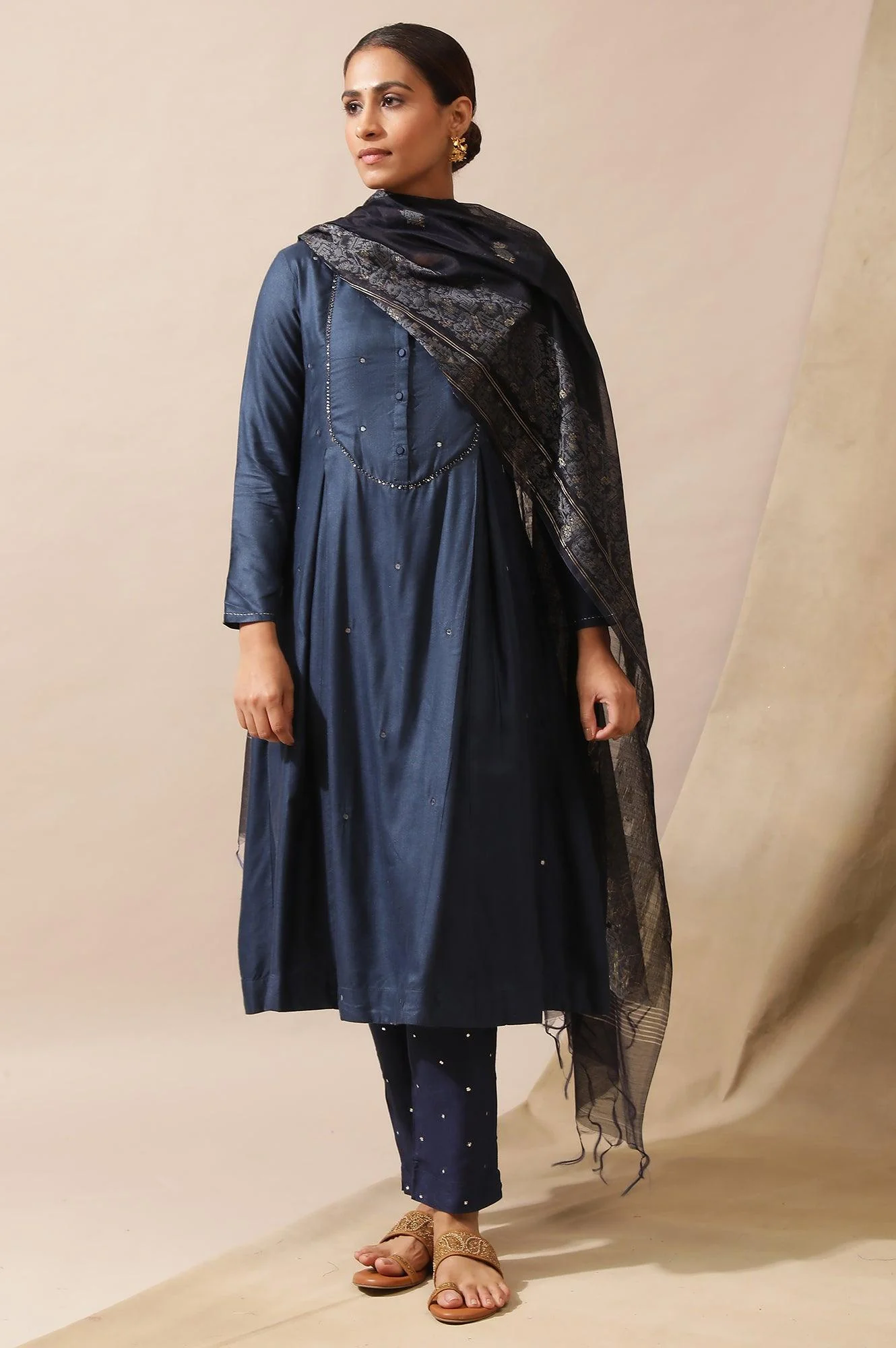 Blue Cotton Silk Jacquard Drape - Image 2