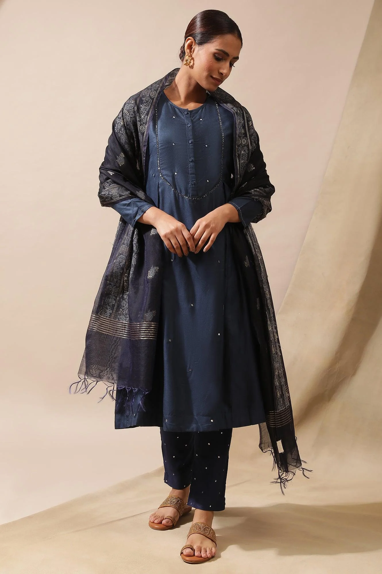 Blue Cotton Silk Jacquard Drape - Image 3