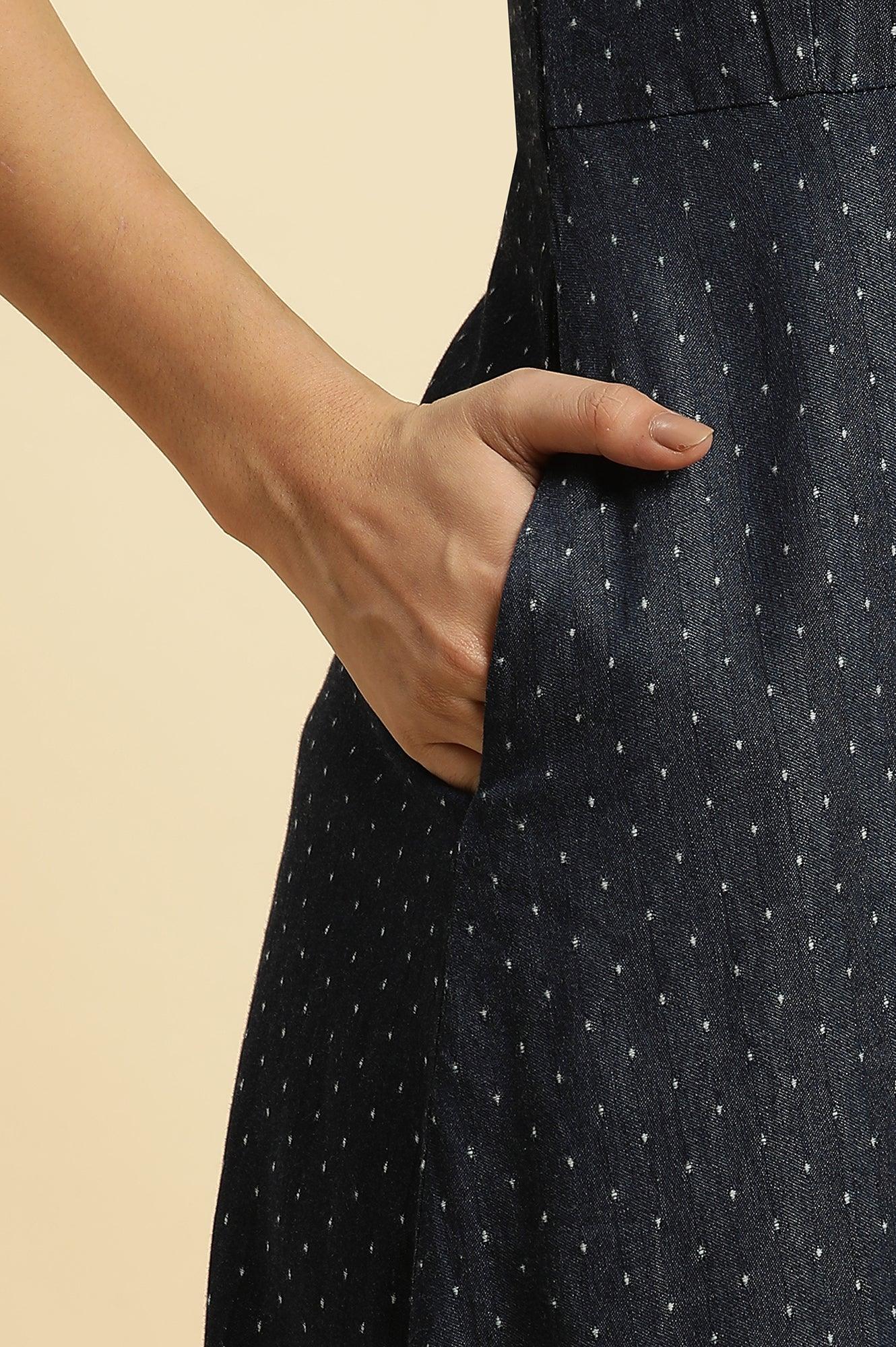 Blue Cotton Sleeveless Embroidered Western Dress - Image 7