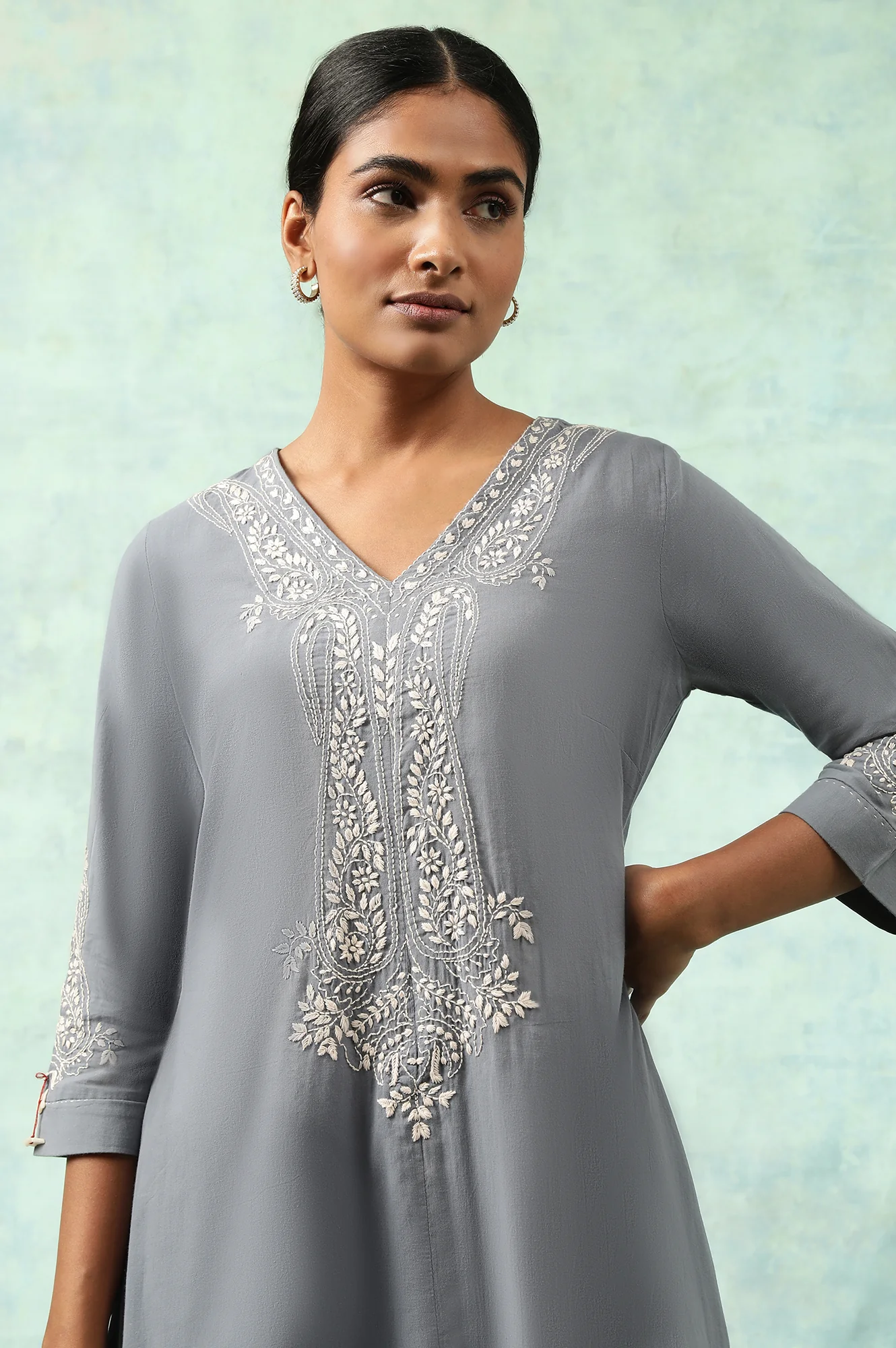 Blue Cotton Voile Chikankari kurta - Image 6