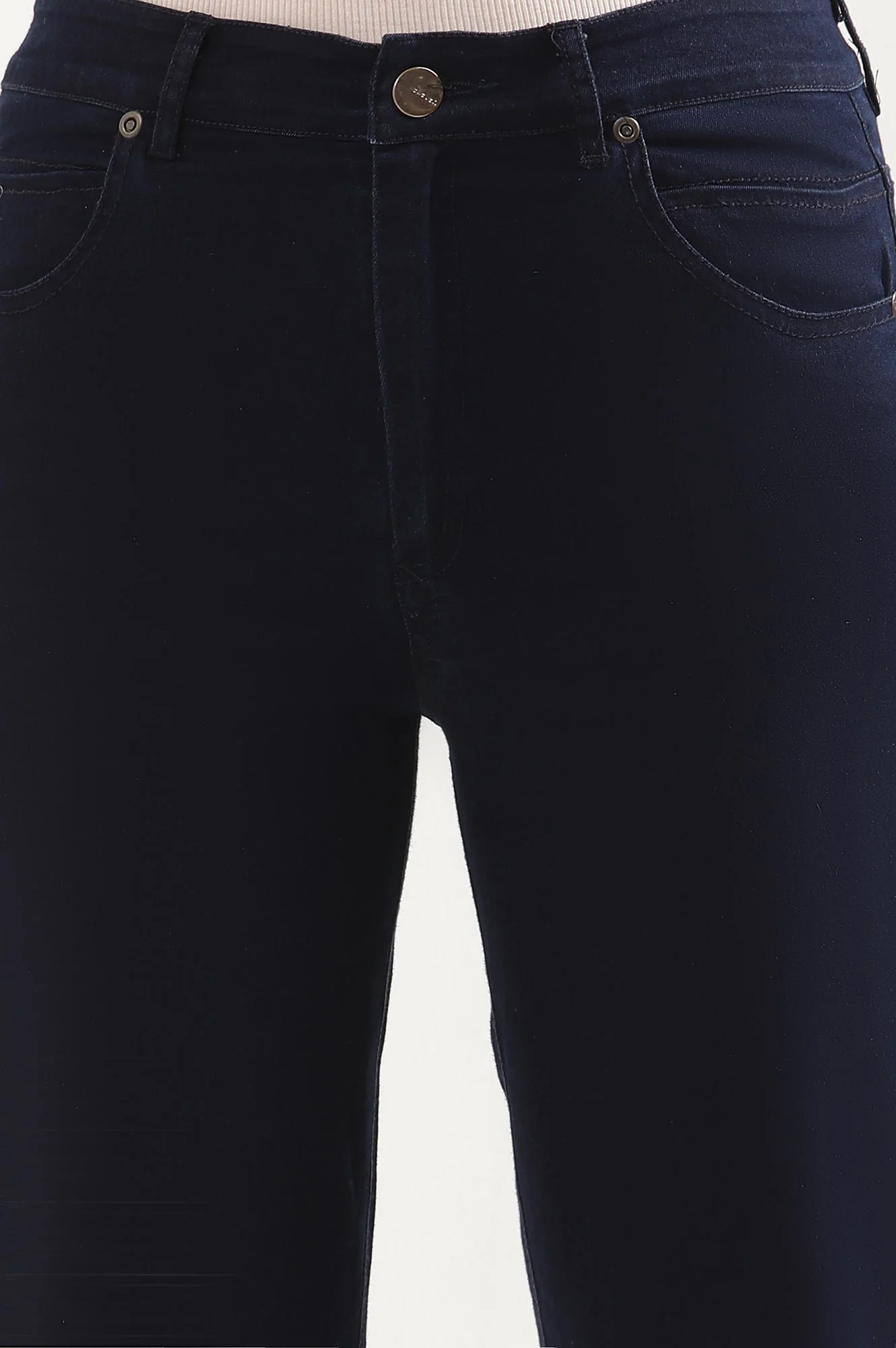 Elleven Women's Navy Blue Solid Straight-fit Denim Pants with Side Slit - Image 6