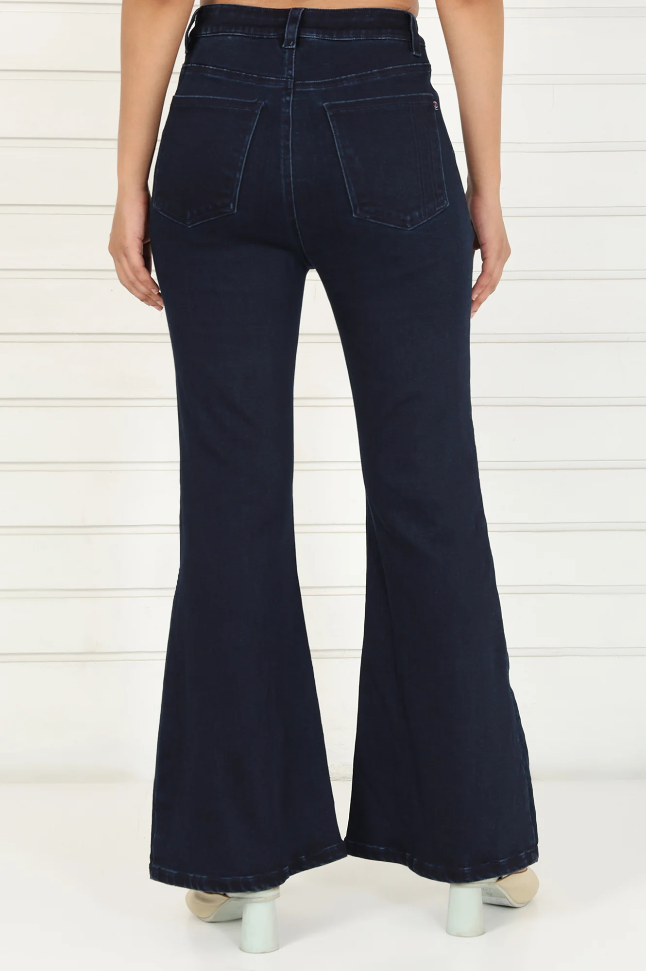 Elleven Women's Blue Denim Lycra Mid Rise Ankle Length Flared Pants with YKK Zipper - Image 4