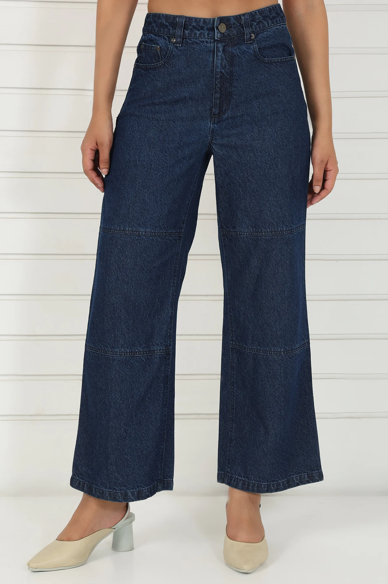 Elleven Women's Blue Denim Mid Rise Ankle Length Flared Pants with YKK Zipper - Image 2