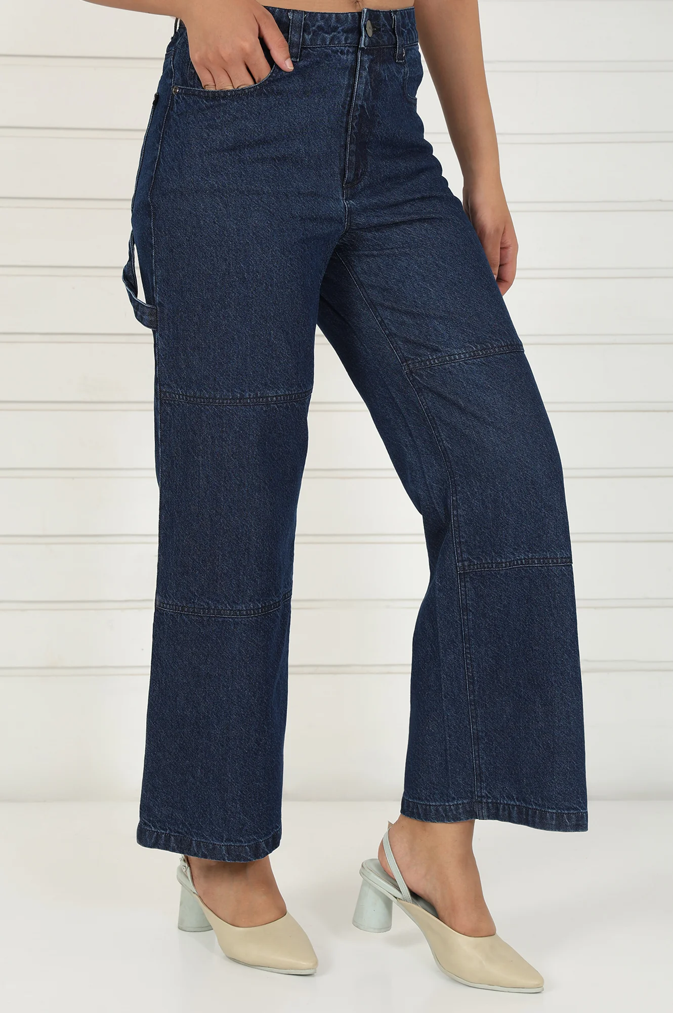 Elleven Women's Blue Denim Mid Rise Ankle Length Flared Pants with YKK Zipper - Image 5