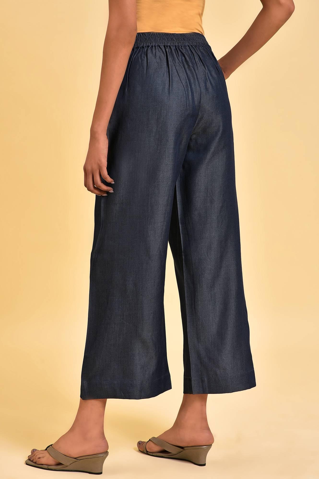 Blue Denim Tencel Pleated Pants - Image 2
