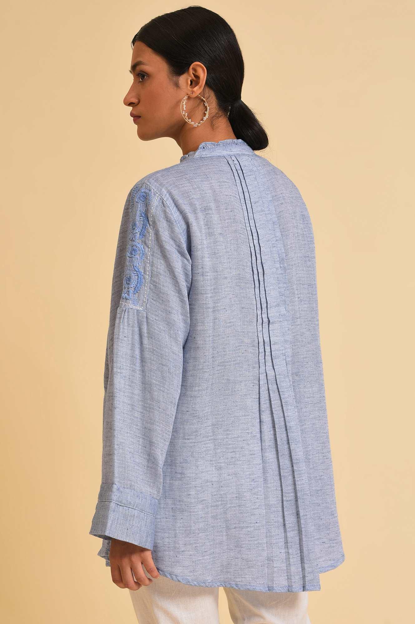 Blue Double Cloth Embroidered Top - Image 2