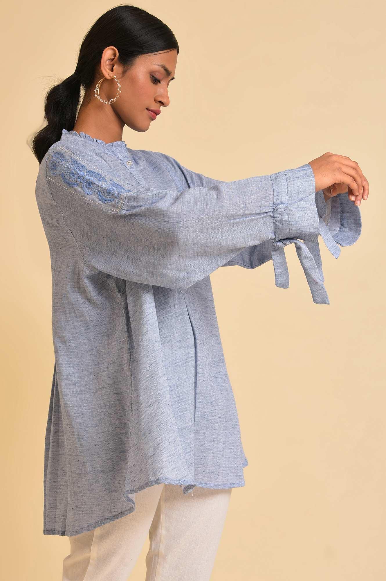 Blue Double Cloth Embroidered Top - Image 4