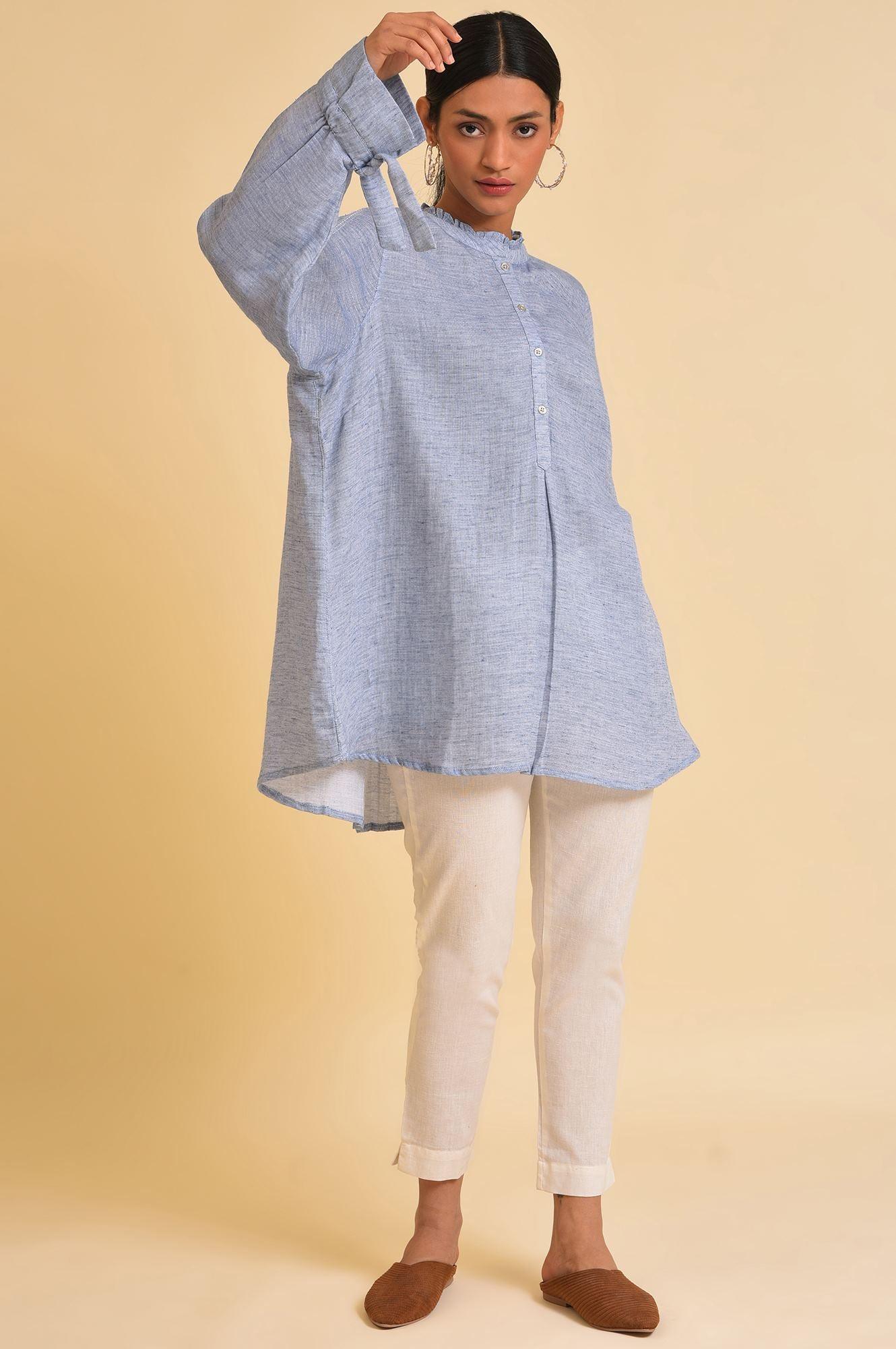 Blue Double Cloth Embroidered Top - Image 6