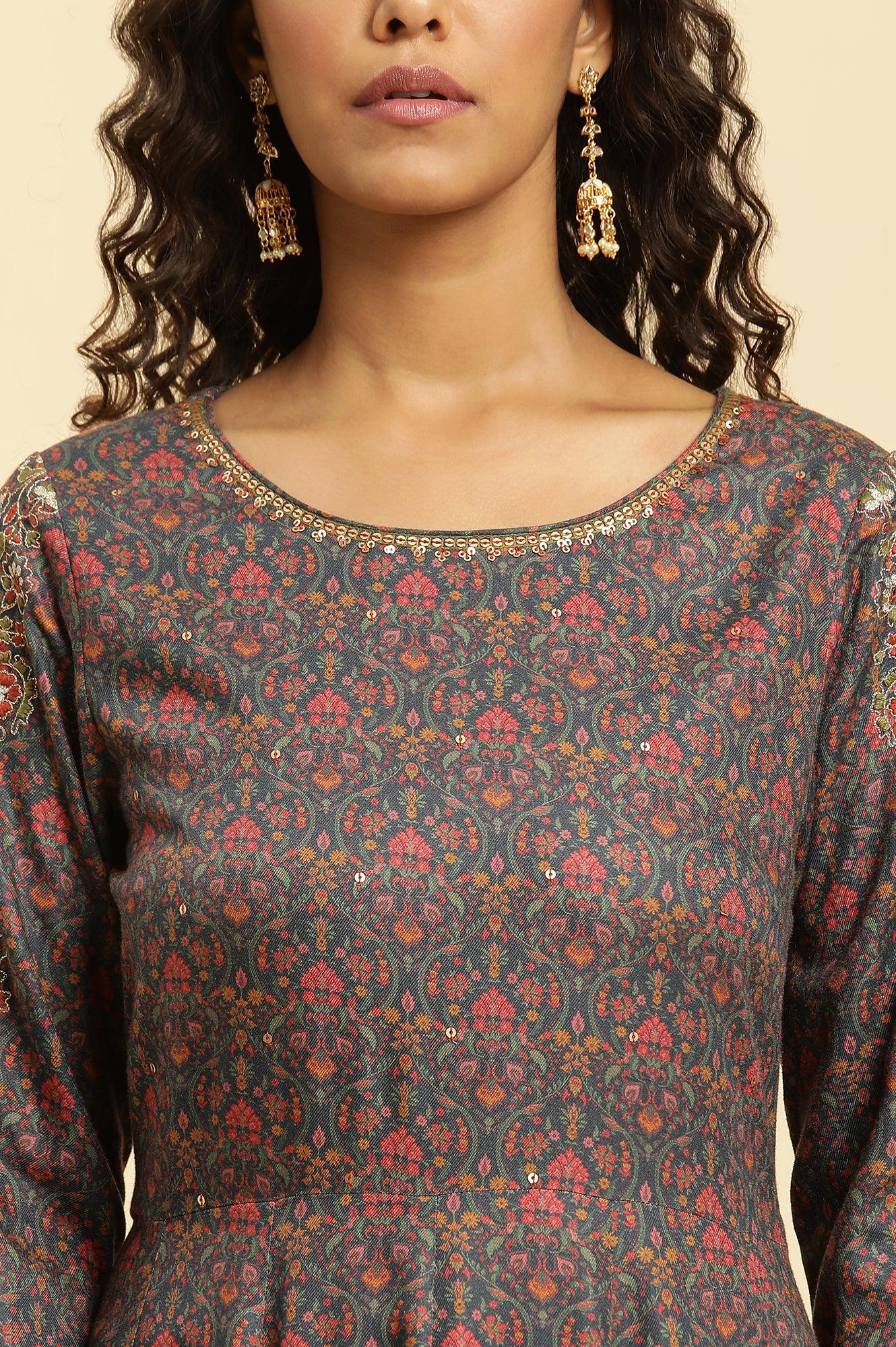 Blue Embellished Flared Kurta And Pants Set - Image 6