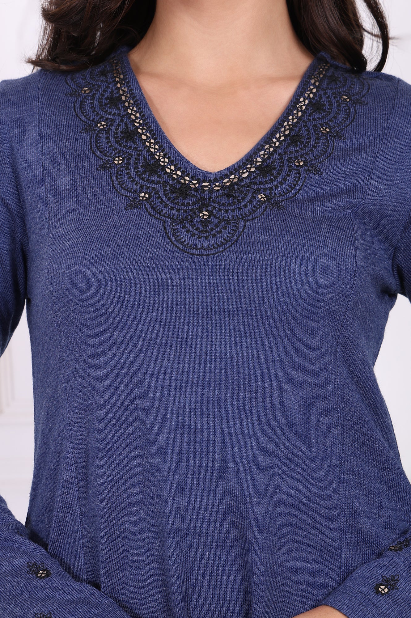 Blue Embroidered Acrylic Flared Kurta - Image 3