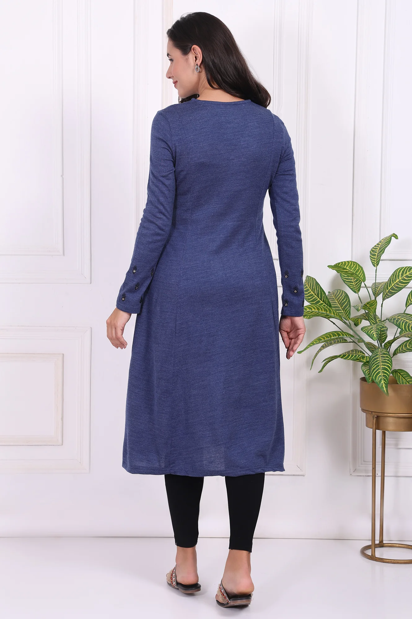 Blue Embroidered Acrylic Flared Kurta - Image 5