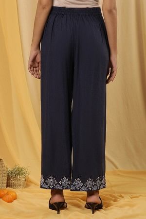 Blue Embroidered Parallel Pants - Image 3