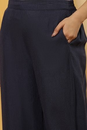Blue Embroidered Parallel Pants - Image 7