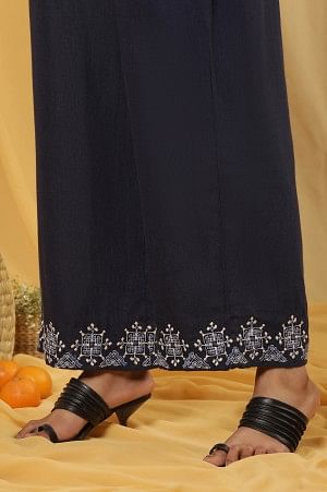 Blue Embroidered Parallel Pants - Image 8