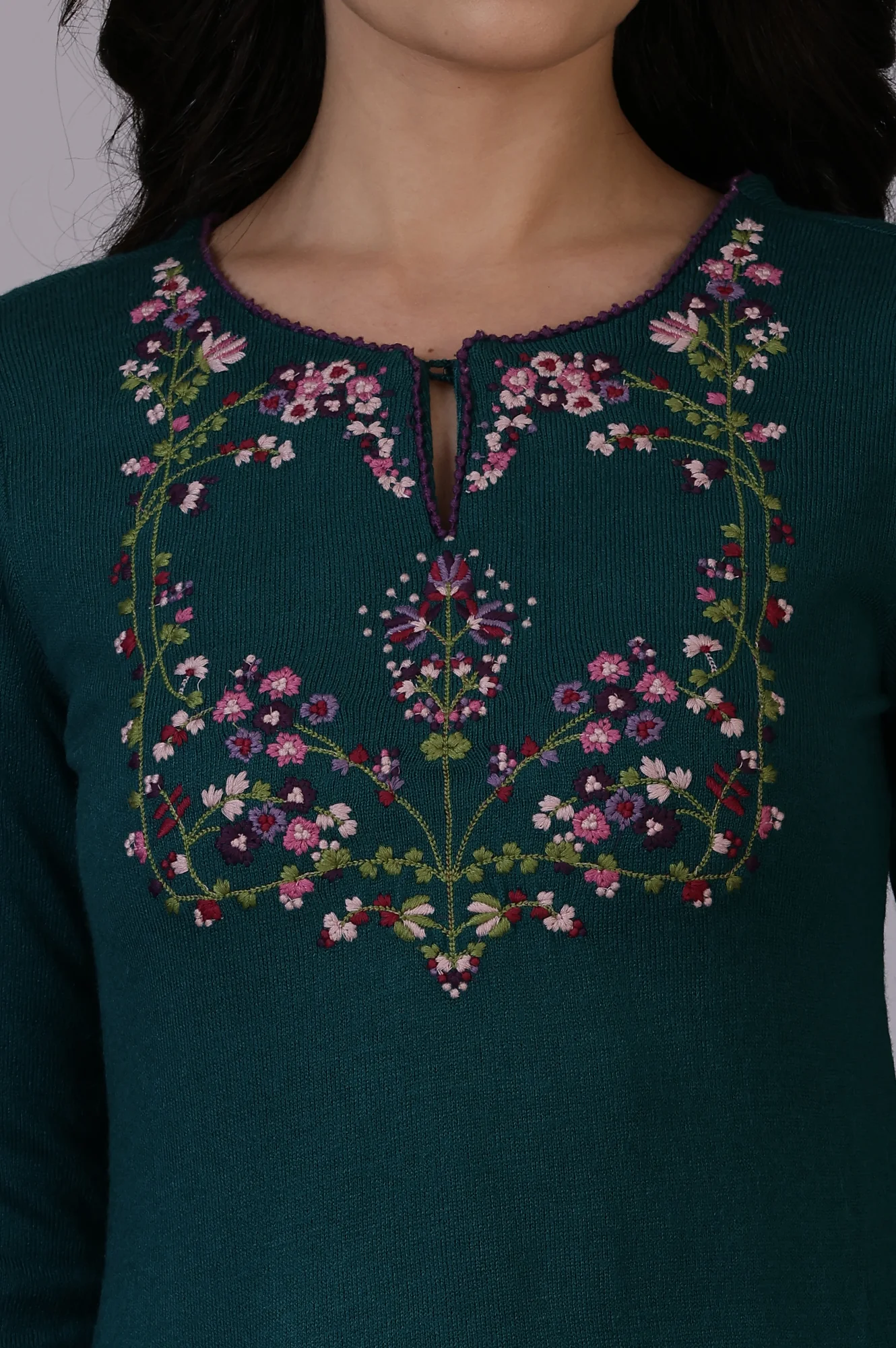 Blue Embroidered Thread Work Acrylic Straight Kurta - Image 3
