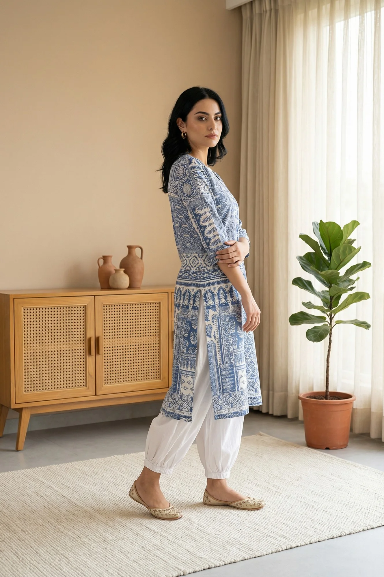 Blue Ethnic Motifs Printed Straight Kurta - Image 4