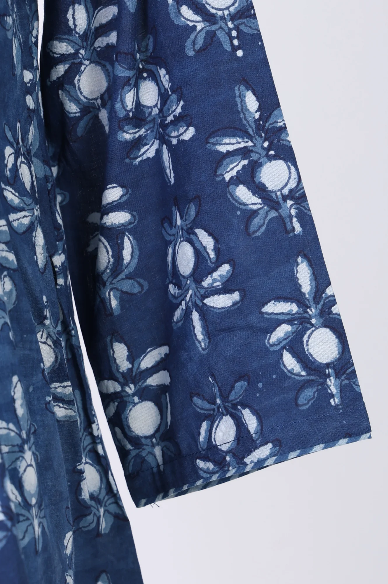 Blue Floral Block Printed Pure Cotton A-line Top - Image 7