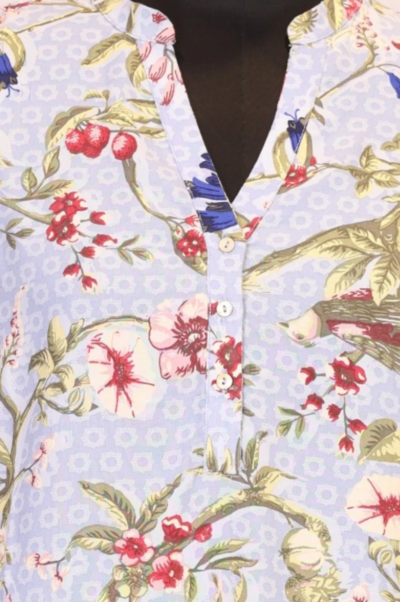 Blue Floral Printed Straight Rayon Kurta - Image 2