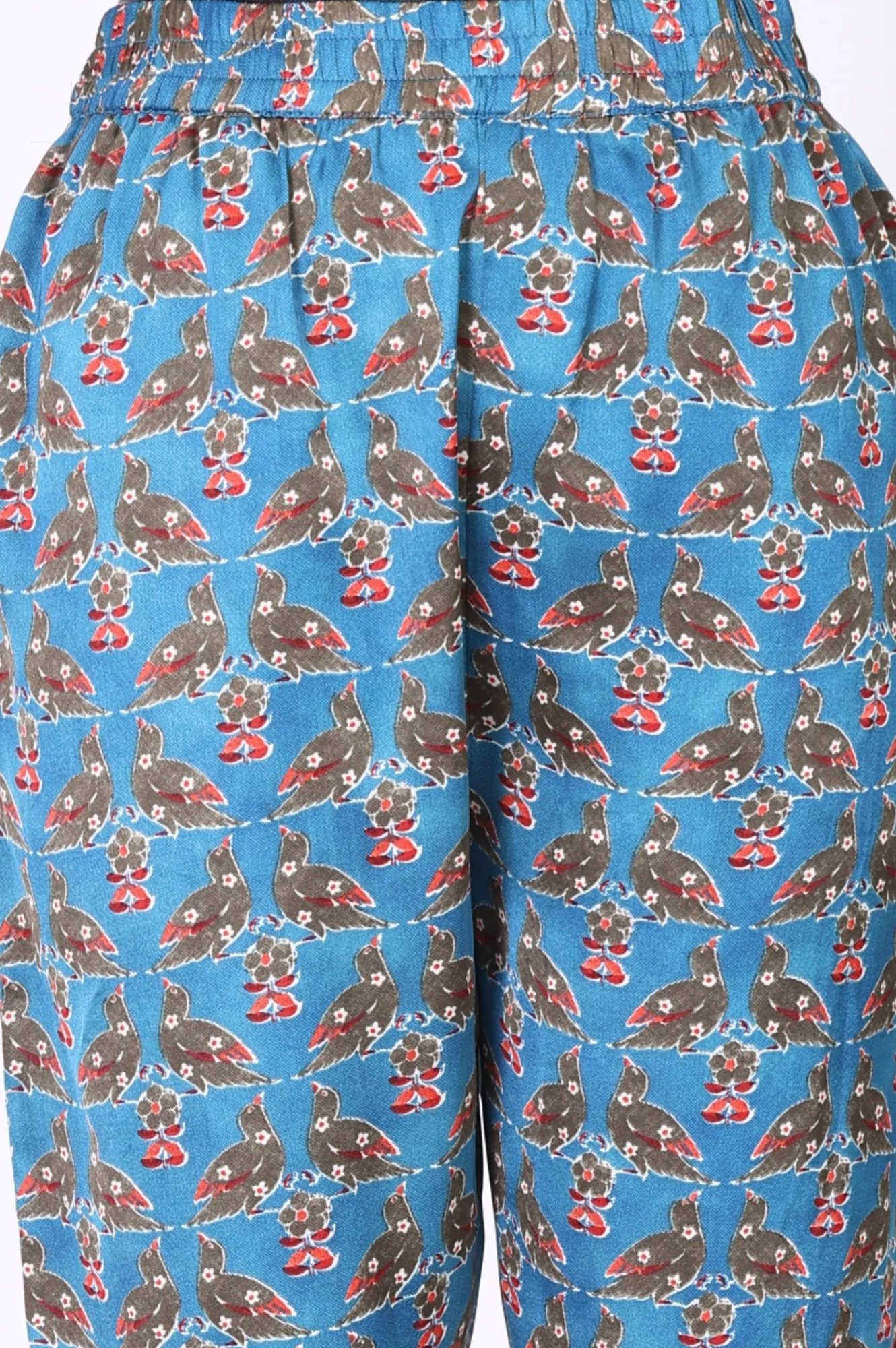 Blue Floral Printed Japanese Satin Straight Kurta and Trousers Co-ord Set - Image 7