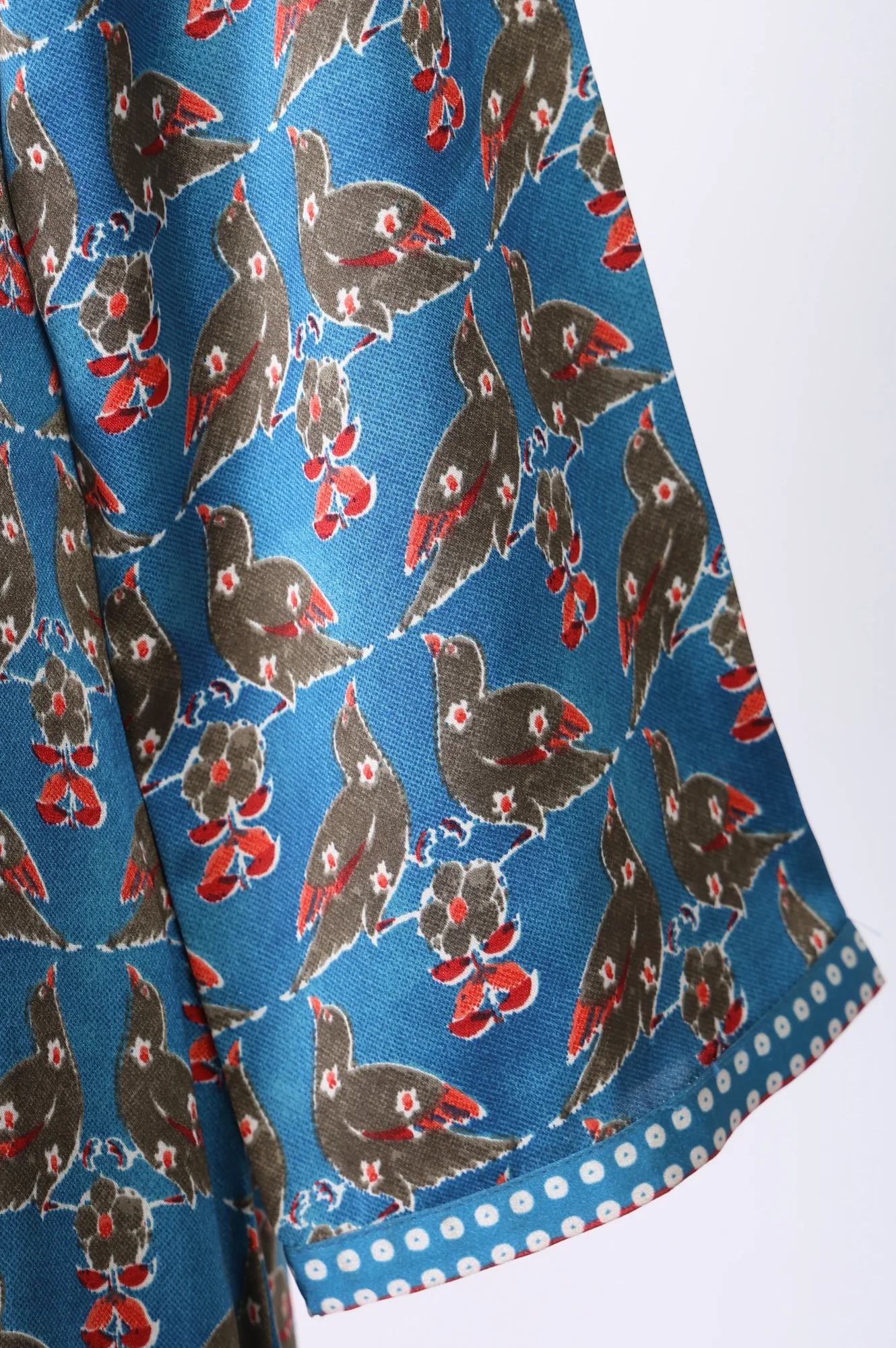 Blue Floral Printed Japanese Satin Straight Kurta and Trousers Co-ord Set - Image 8