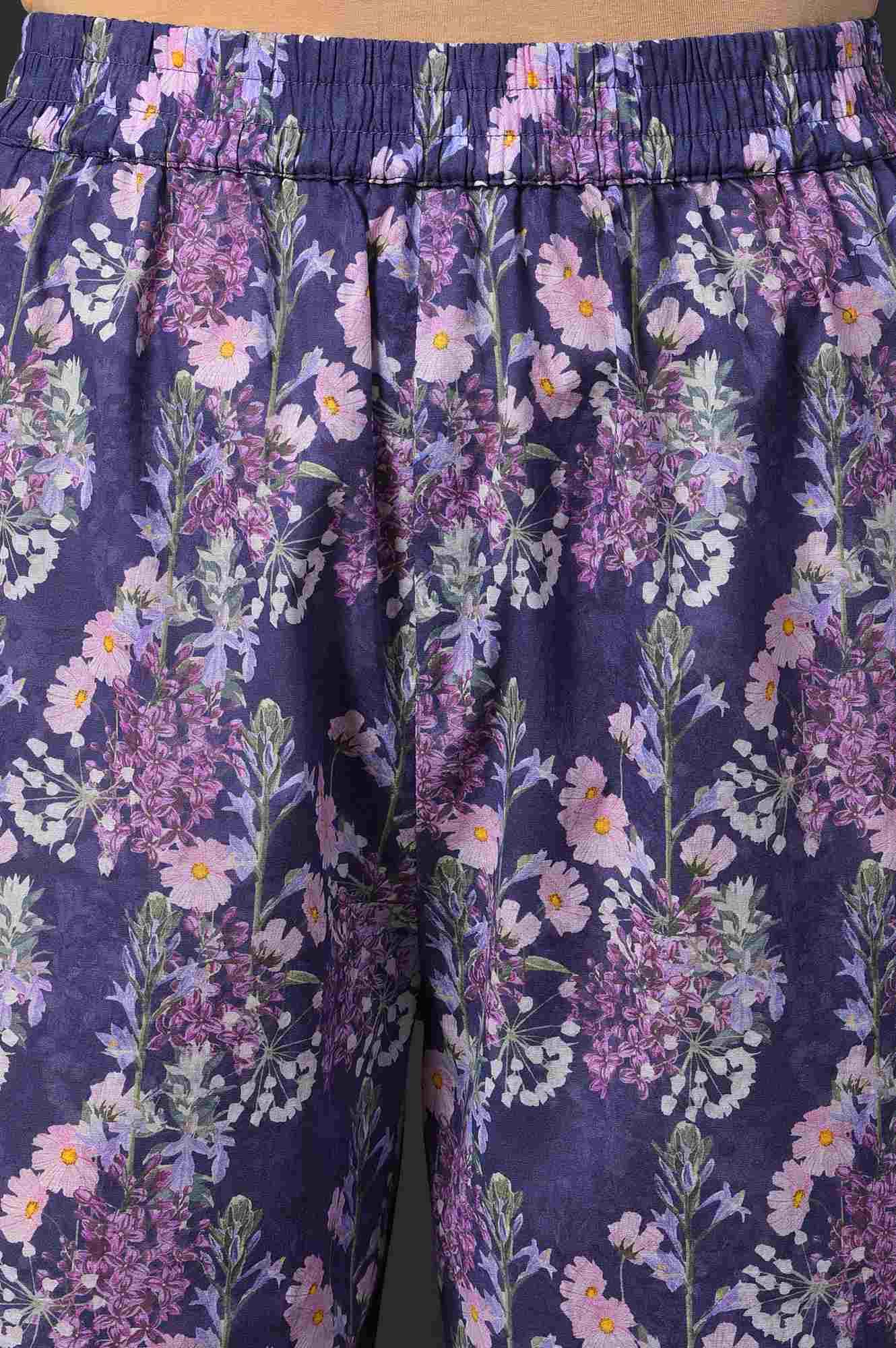 Blue Floral Printed kurta With Slim Pants And Kota Dupatta - Image 6