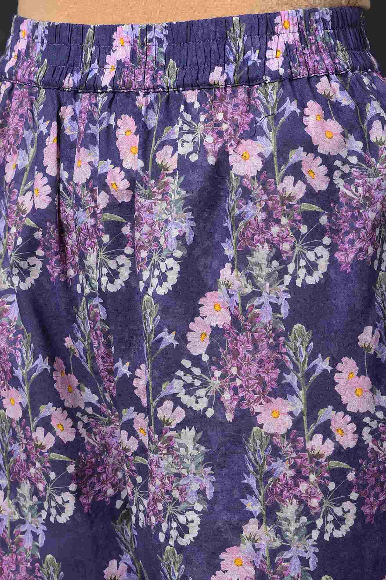 Blue Floral Printed kurta With Slim Pants And Kota Dupatta - Image 7