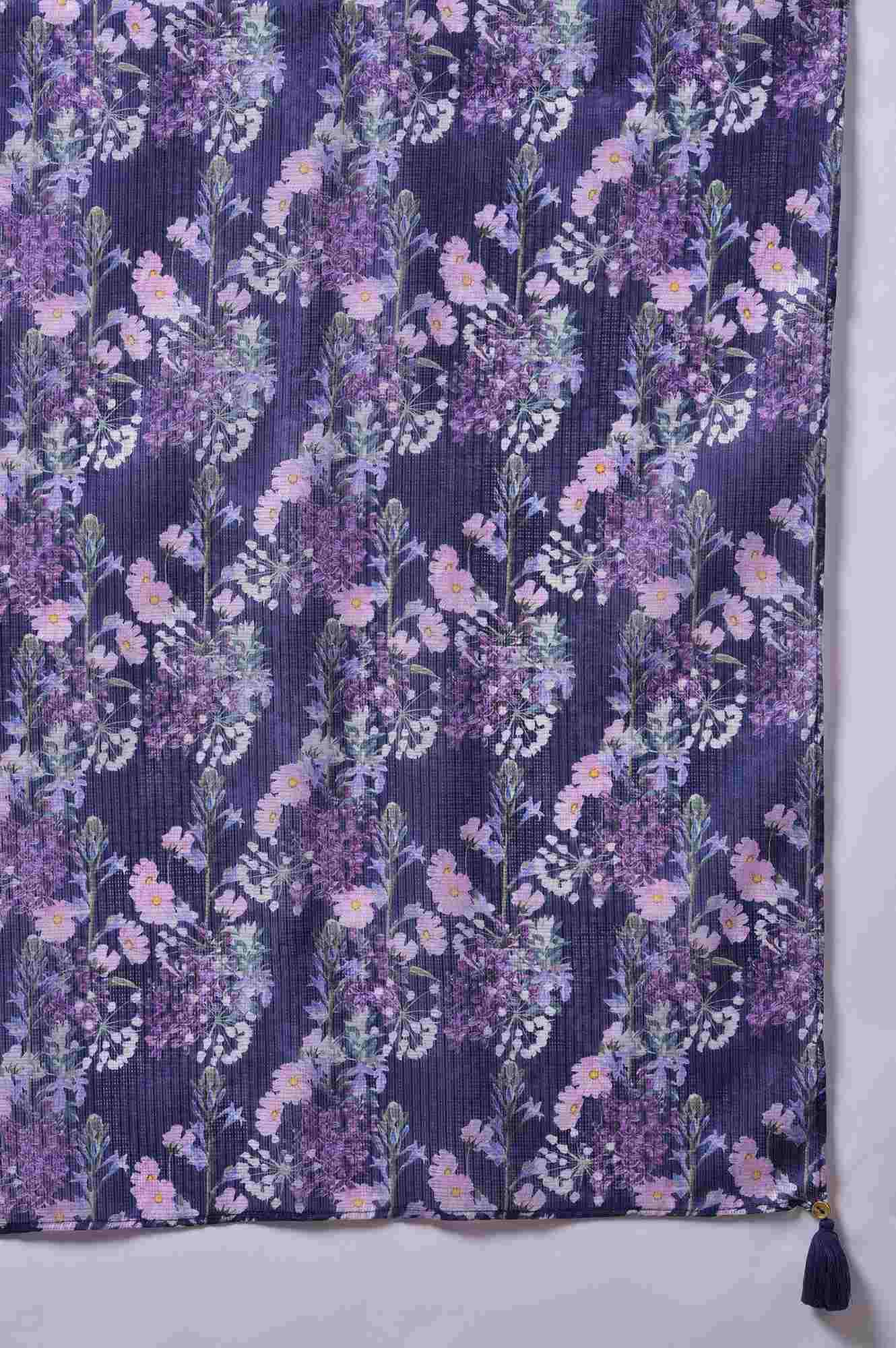 Blue Floral Printed kurta With Slim Pants And Kota Dupatta - Image 8