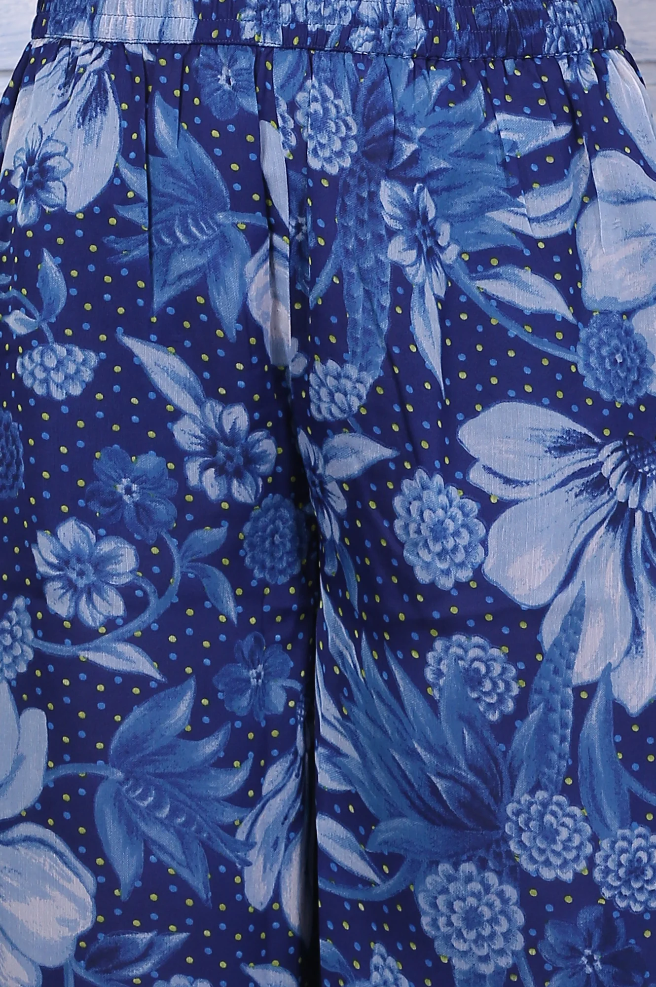 Blue Floral Printed Lace Chiffon Straight Kurta, Parallel Pants and Dupatta Set - Image 8