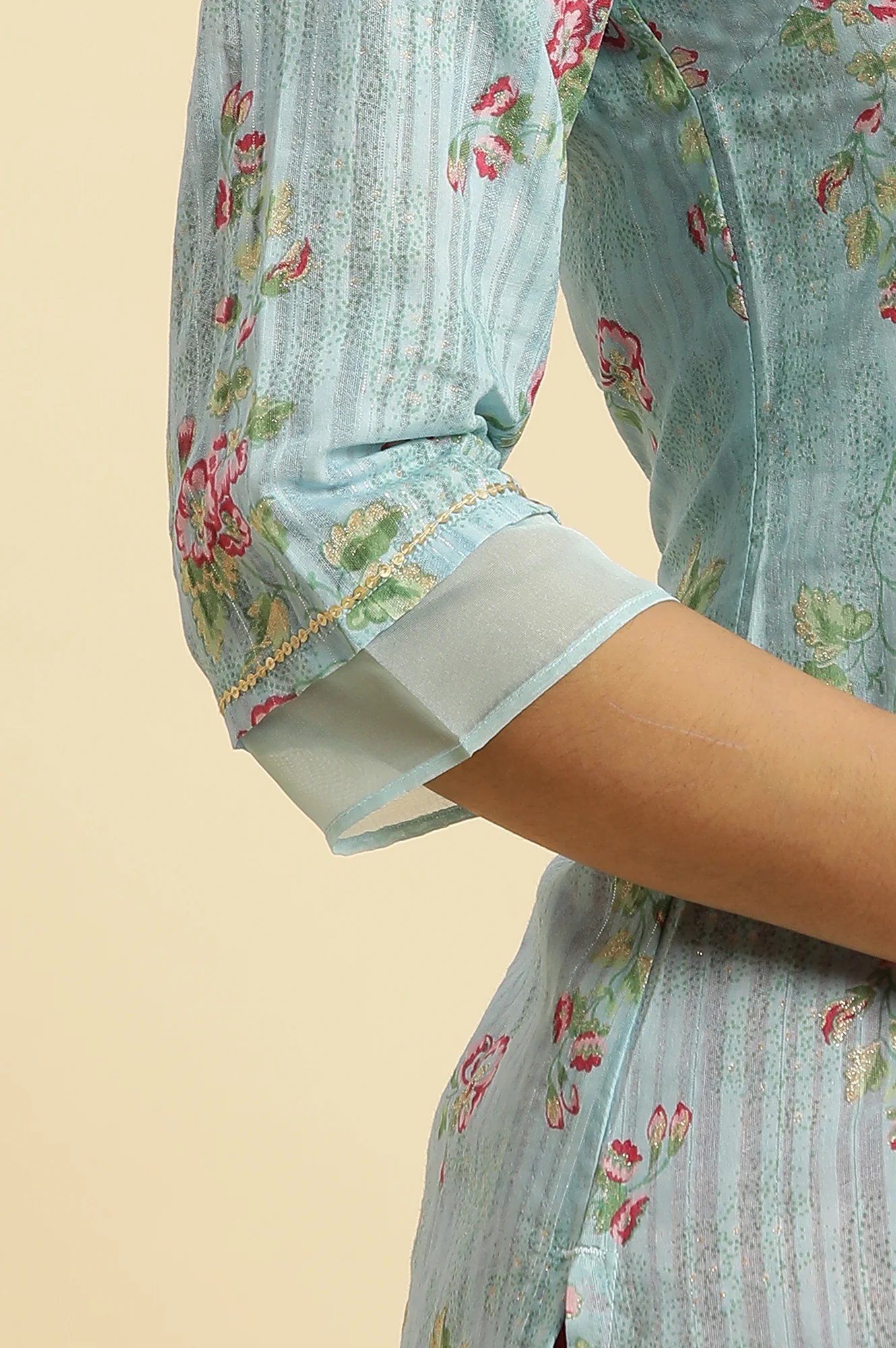 Blue Floral Printed Light Festive Kurta - Image 7