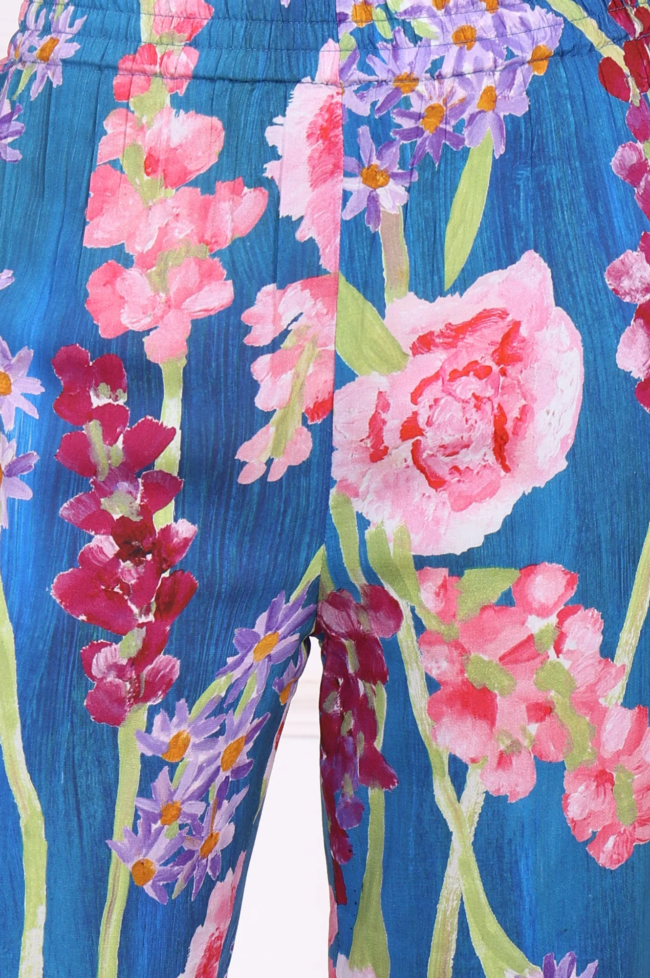 Blue Floral Printed Modal Ankle Length Straight Pants - Image 8