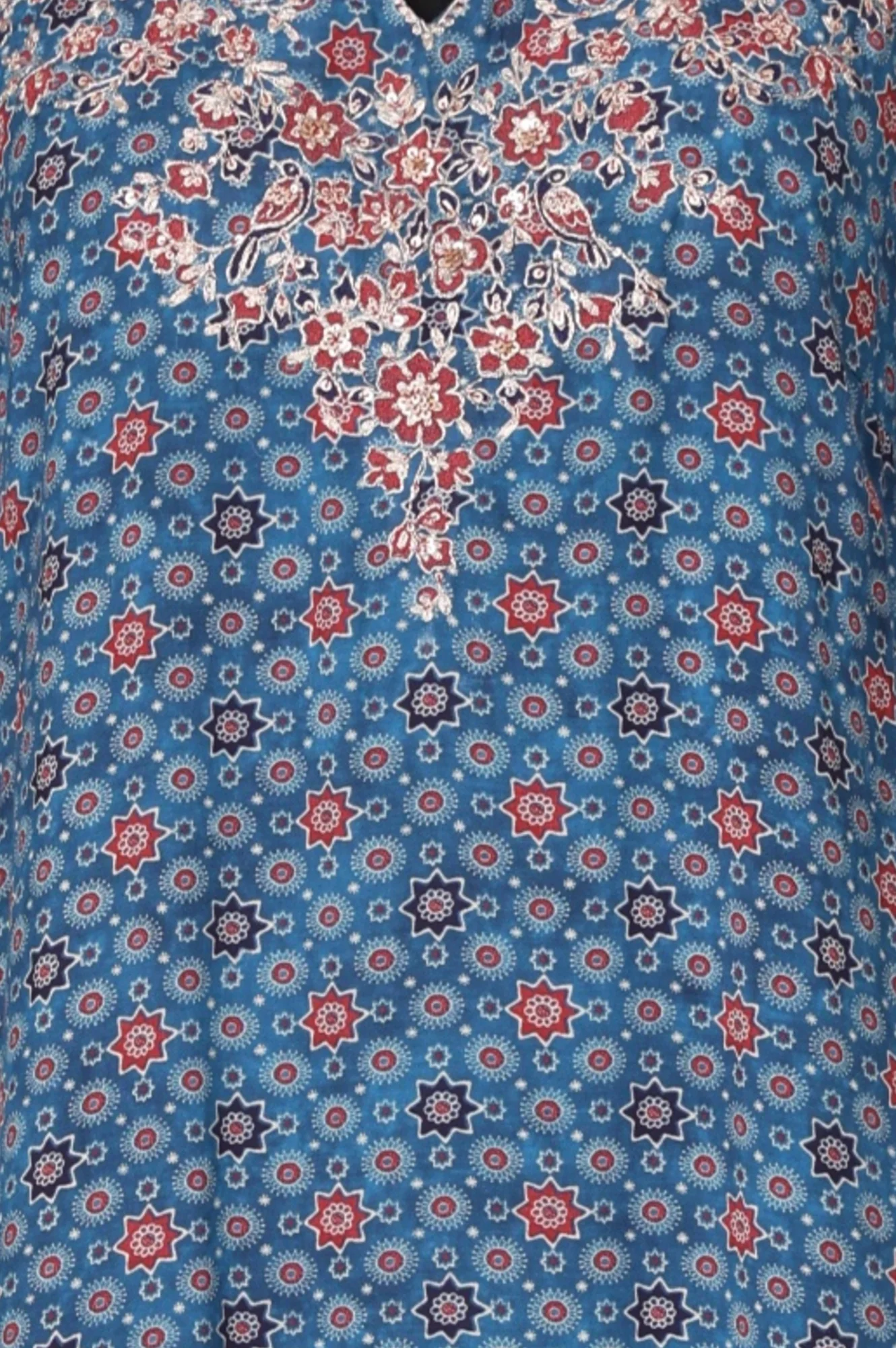 Blue Floral Printed Modal Straight Kurta with Pants and Dupatta Set - Image 3