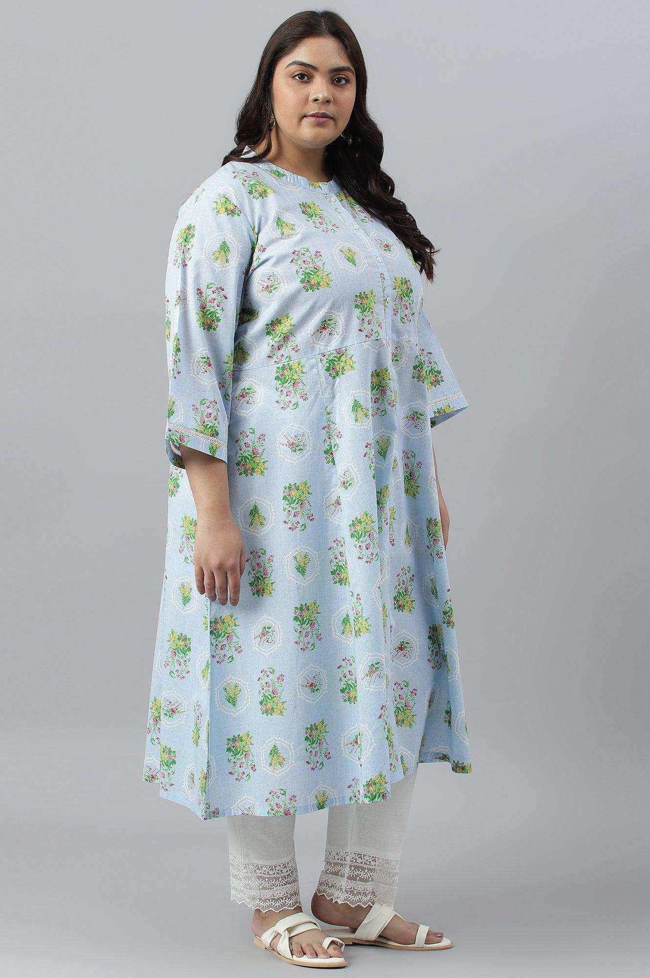 Blue Floral Printed Panelled Shirt Dress - Image 3