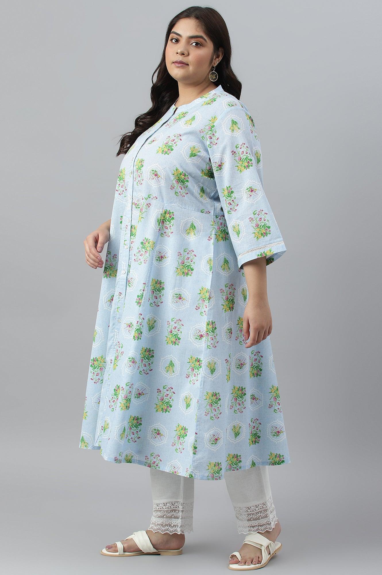 Blue Floral Printed Panelled Shirt Dress - Image 4