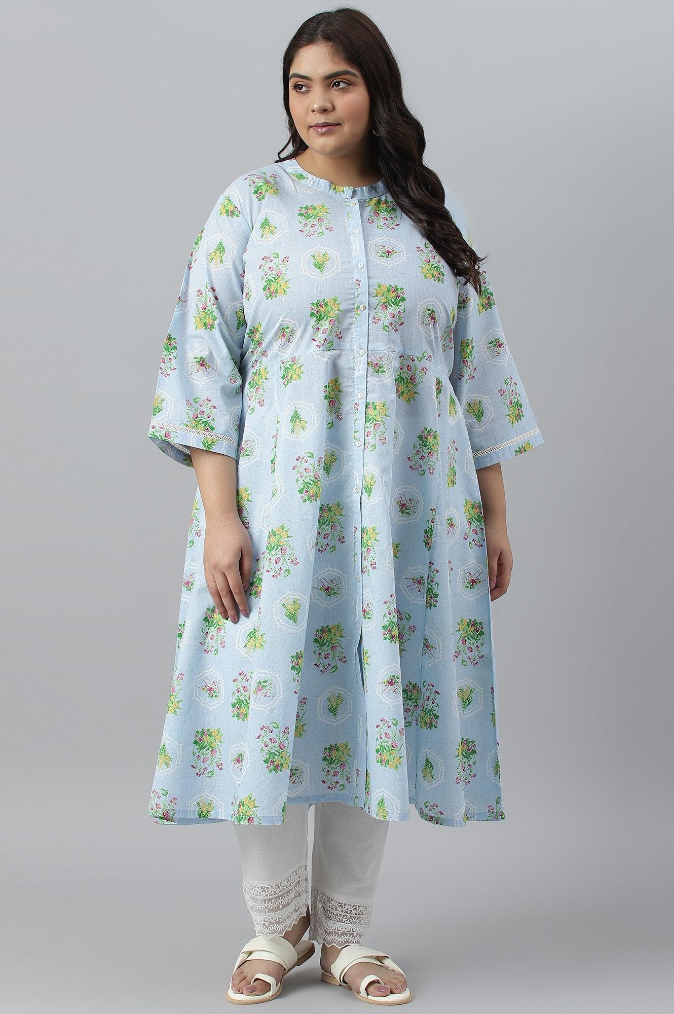 Blue Floral Printed Panelled Shirt Dress - Image 6